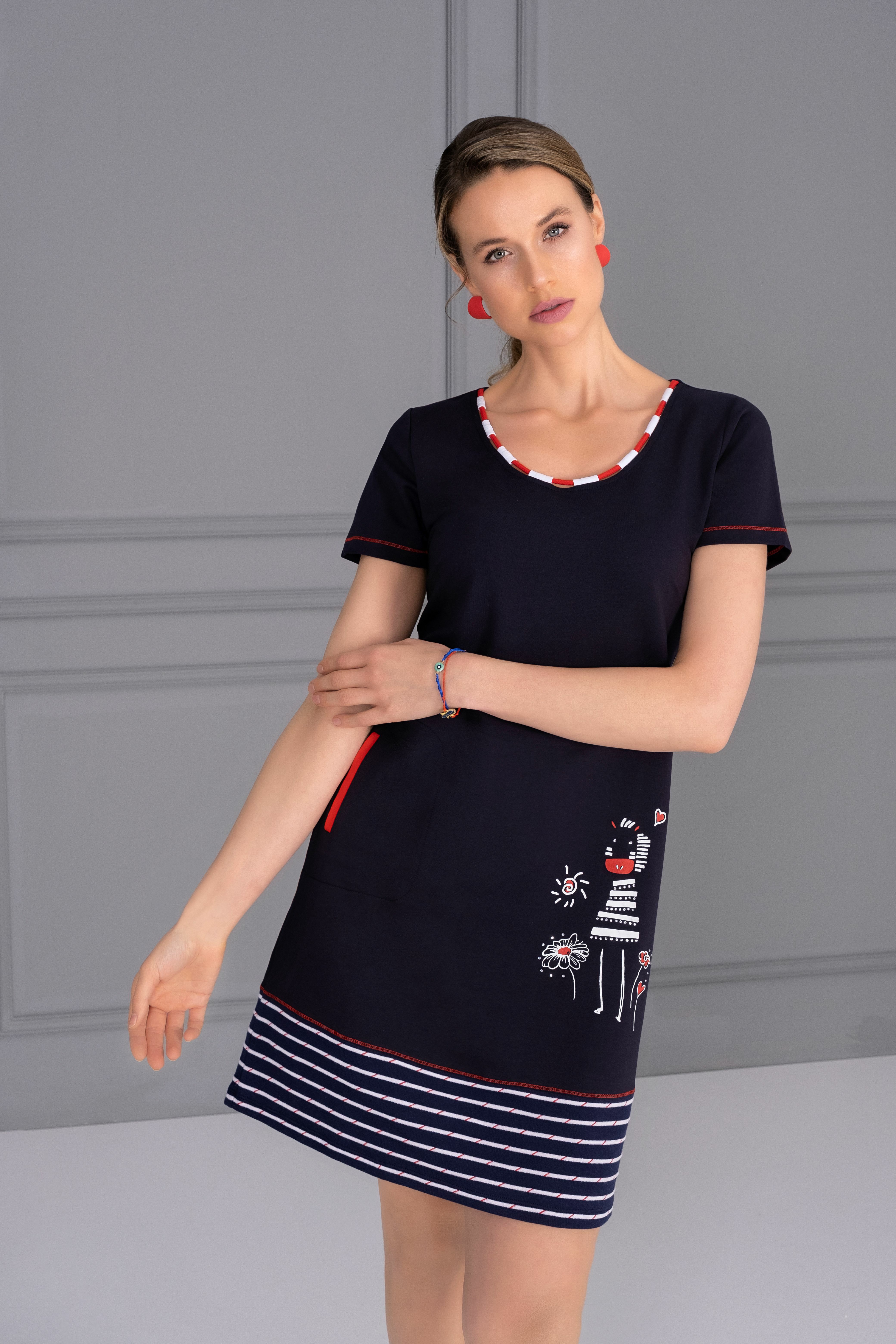 Dolcezza: Humour Me In Navy Art Pocket Dress (Few Left!) Dolcezza_21108
