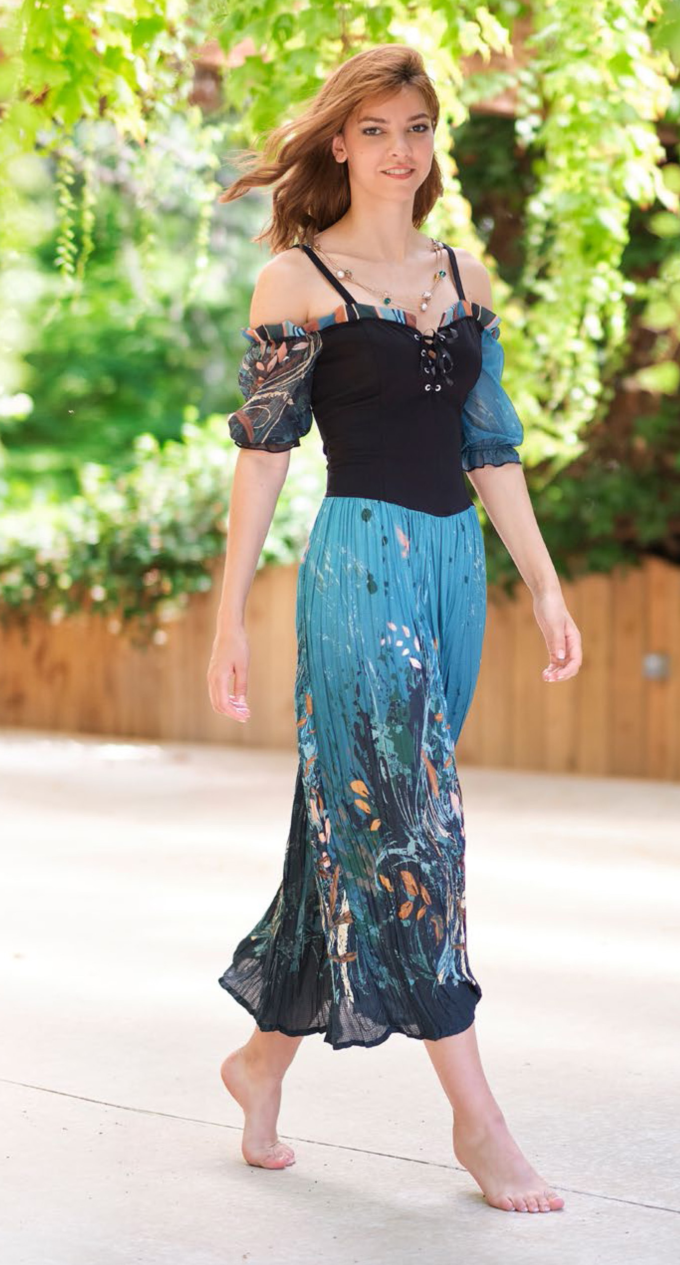 Paul Brial: Underwater Flight Abstract Art Corset Maxi Dress PB_MOUETTE