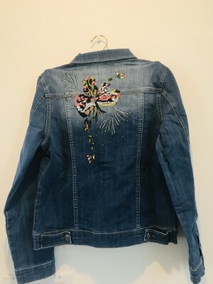 Dolcezza: Hand Painted Pink Butterfly Distressed Jean Jacket (3 Left!)