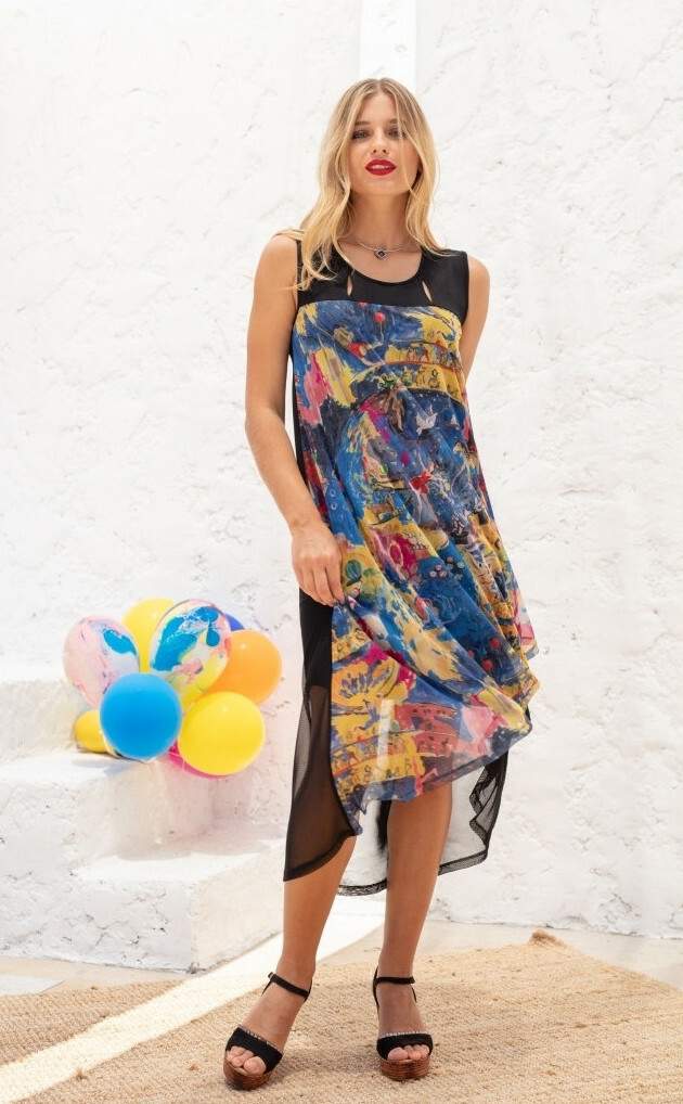 Maloka: Circus Fantasy High Low Abstract Art Beach Dress (More Colors!) MK_CAMMY