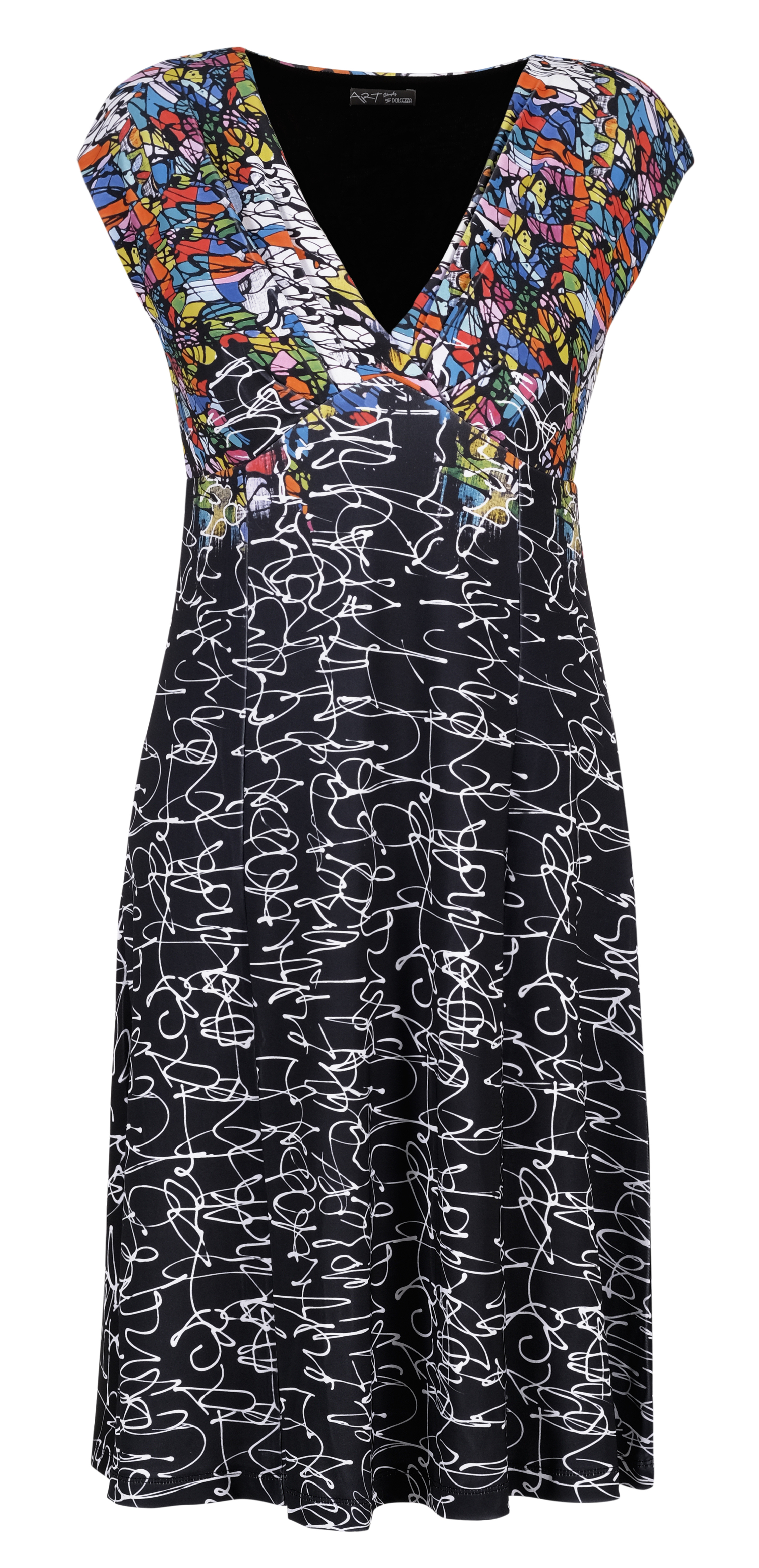 Simply Art Dolcezza: Black Board Abstract Art Flared Dress (2 Left!) Dolcezza_SimplyArt_21646
