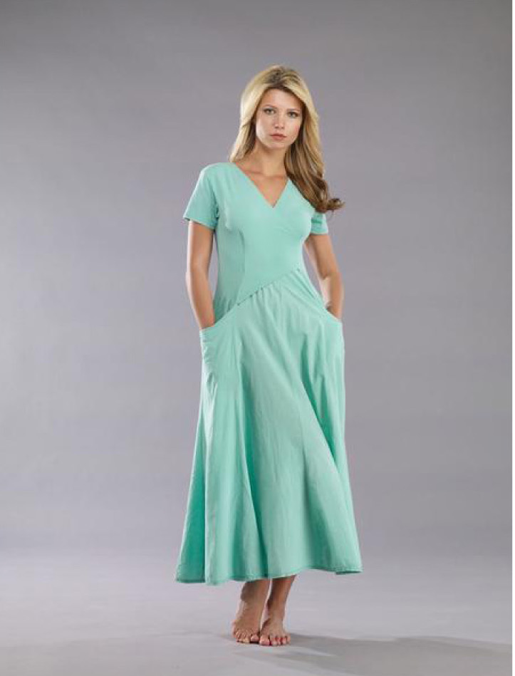 Luna Luz: Short Sleeve Cross Over Bodice Long Dress SOLD OUT LL_518_SkyBlue