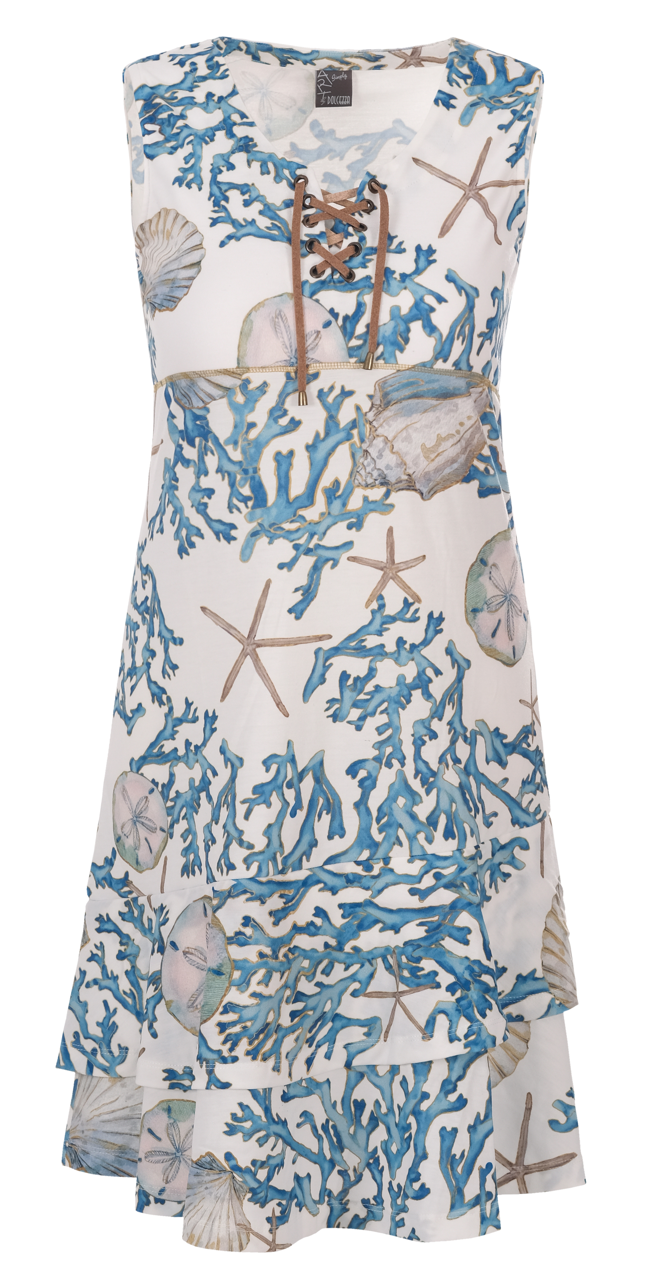Simply Art Dolcezza: Playa Shells Abstract Art Double Ruffled Hem Dress (1 Left!) Dolcezza_SimplyArt_21756