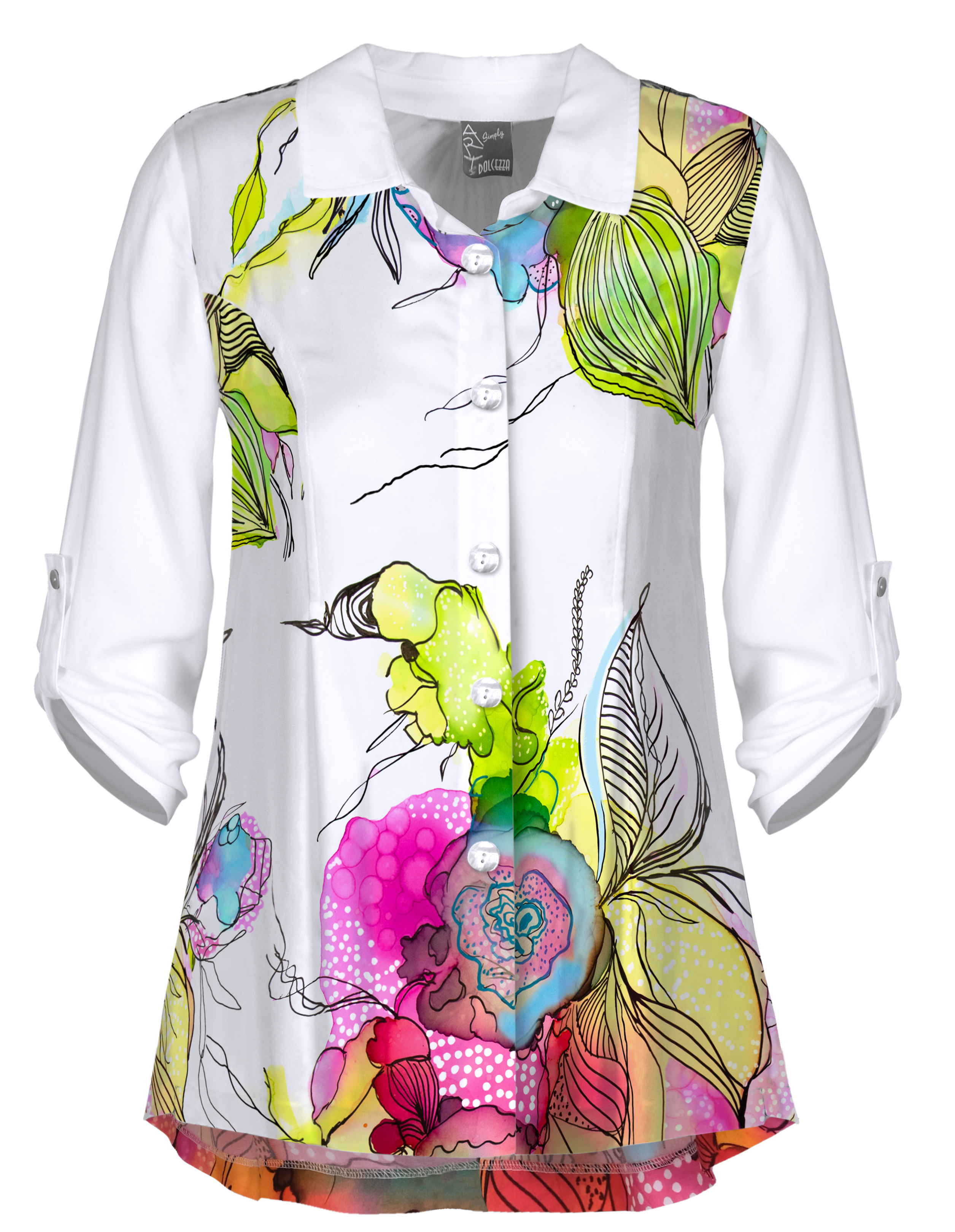 Simply Art Dolcezza: Full Of Vivacity Abstract Art Buttoned High Low Blouse (1 Left!) Dolcezza_simplyart_21722