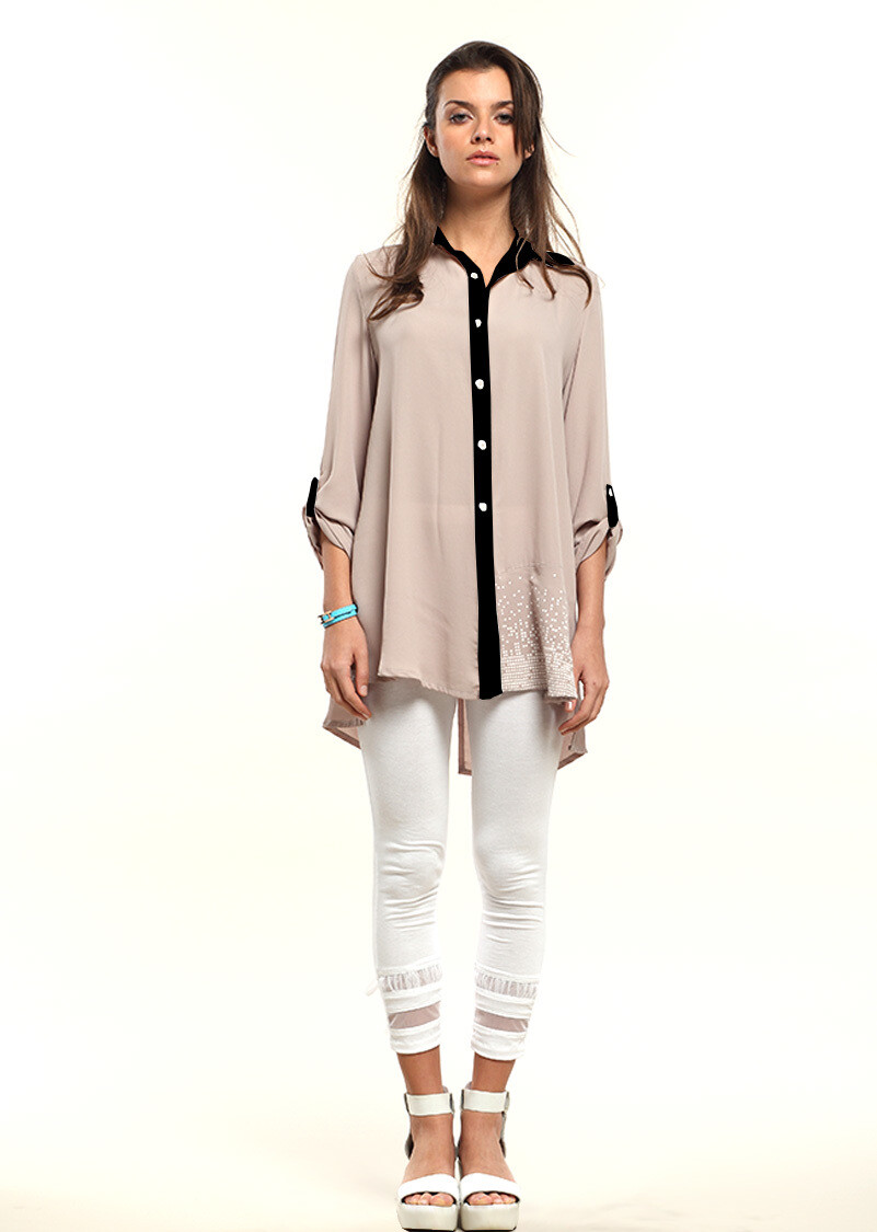 Double Jeu Paris: Long Latte Sparkle Buttoned-Down  SOLD OUT