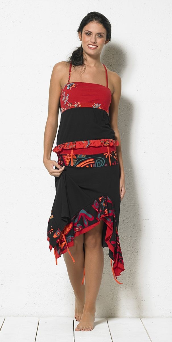 Coline USA: Red Hot Asymmetrical Ruffled Skirt COLINE_JU13659