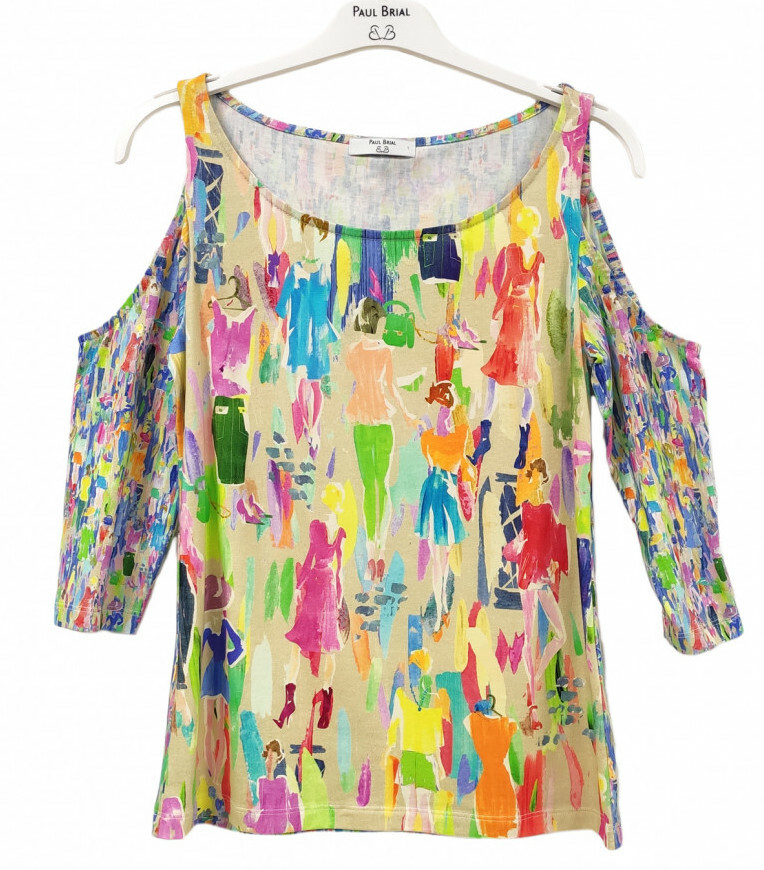 Paul Brial: Can you see the Women In Neon Cold Shoulder Abstract Art T-Shirt PB_LONDRE