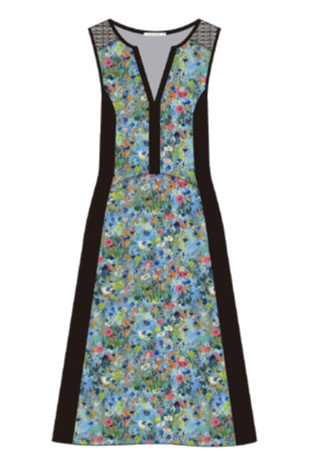 Maloka: Lounging Lioness Painted Flared Dress (In Beauty Blooms Art!) MK_ORAZIA_FleurDeChamps
