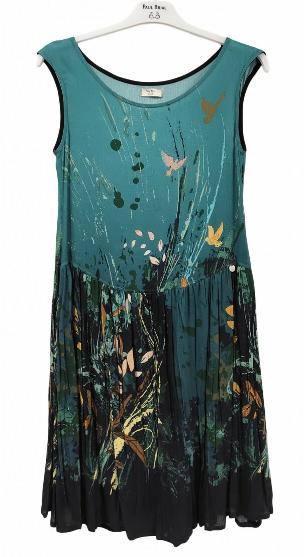 Paul Brial: Underwater Flight Drop Waist Midi Art Dress PB_COLOMBE