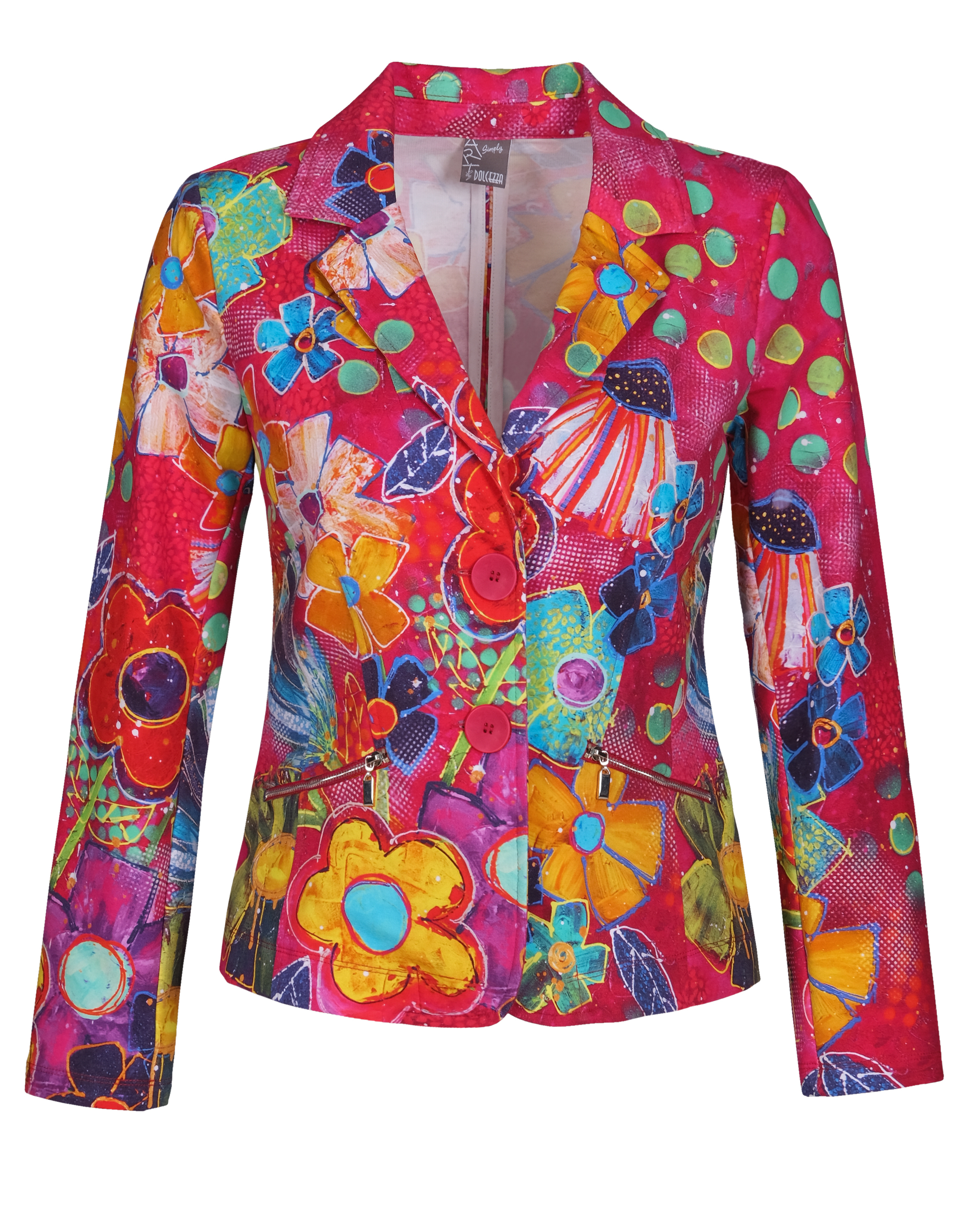 Simply Art: Fiesta Flowers Soft Denim Double Buttoned Abstract Art Jacket (1 Left!) Dolcezza_SimplyArt_21701