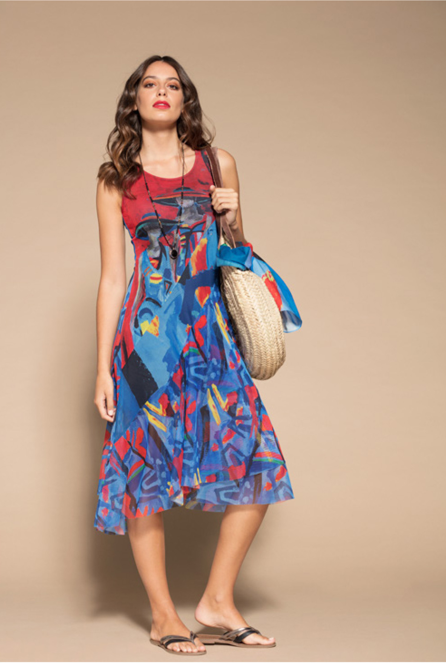Maloka: Color Of Picasso Gypsy Beauty Art Midi Sundress (In Pink Isles Art, Click for More Color Options)