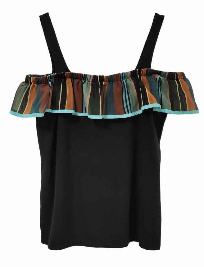 Paul Brial: Underwater Flight Abstract Art Ruffled Decolletage Top