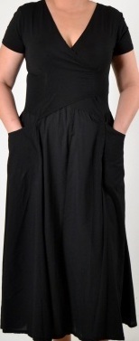 Luna Luz: Short Sleeve Cross Over Bodice Long Dress (Ships Immed in Black, Few Left!)
