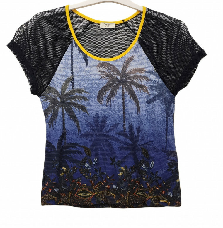 Paul Brial: Palm Tree Printed Mesh Sleeve T-Shirt