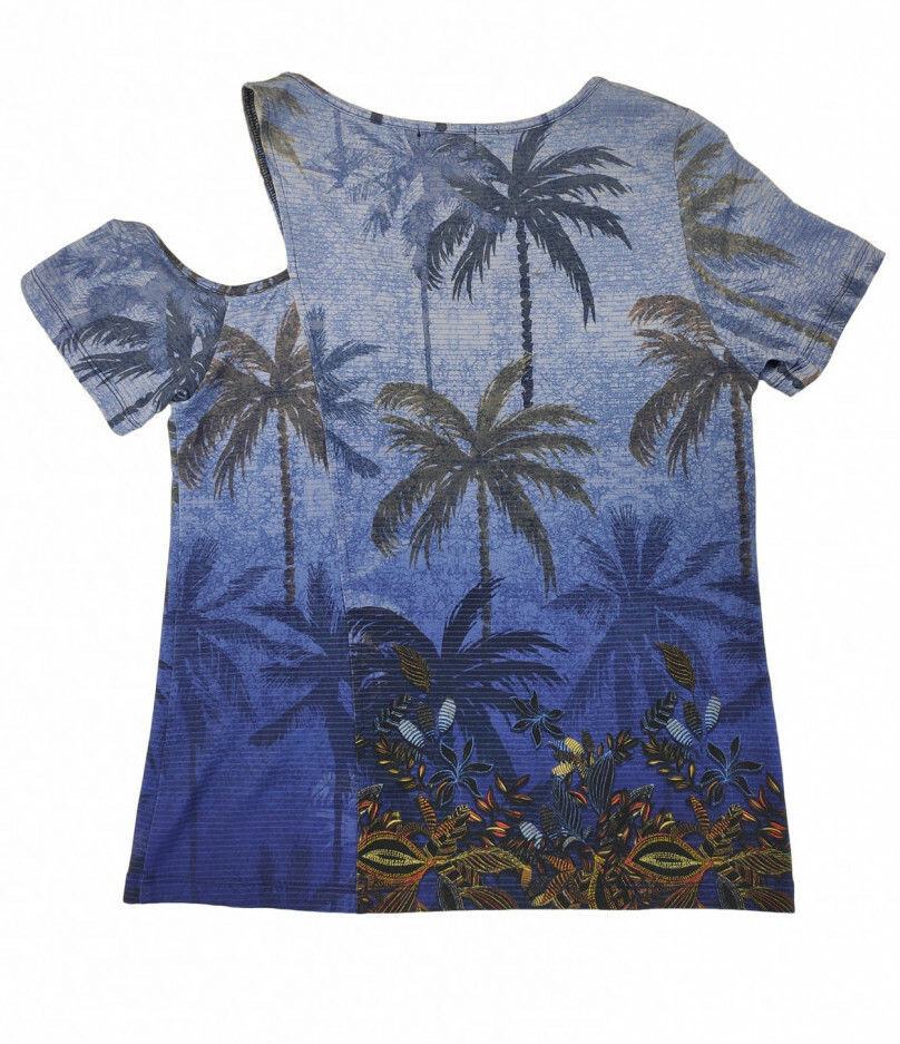 Paul Brial: Palm Tree Printed One-Sided Open Shoulder Top (2 Left!)