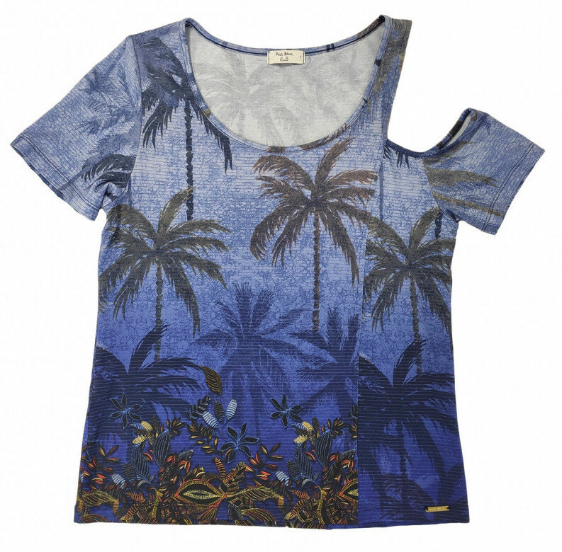 Paul Brial: Palm Tree Printed One-Sided Open Shoulder Top (2 Left!)