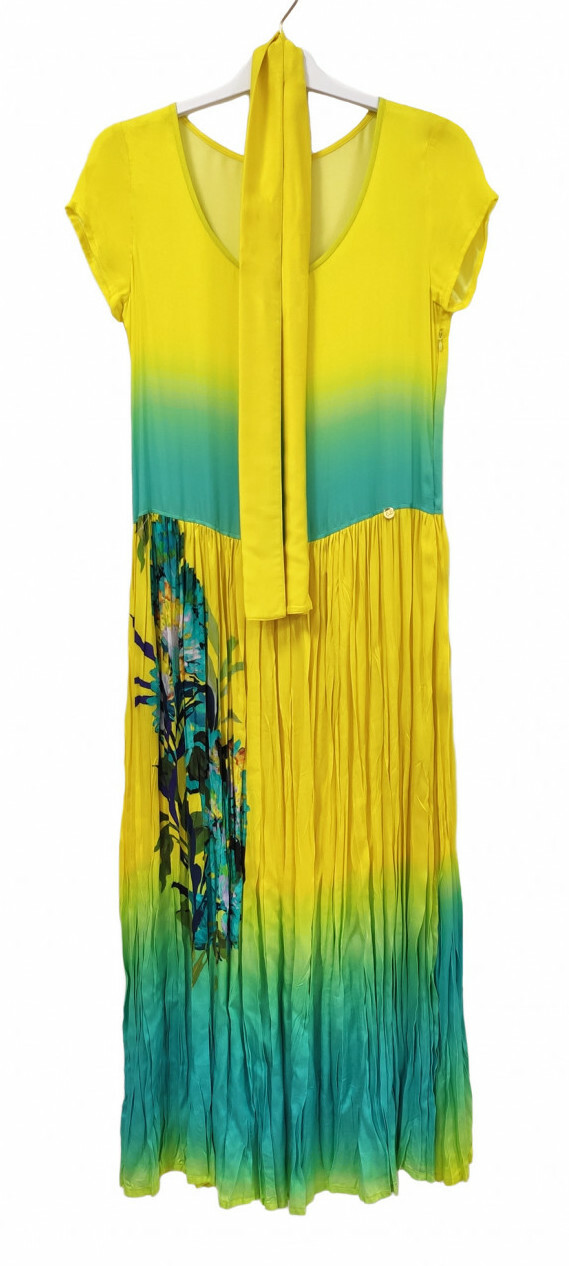 Paul Brial: Exquisite Blooms Of Maldives Crinkled Maxi Dress PB_LAGON_N