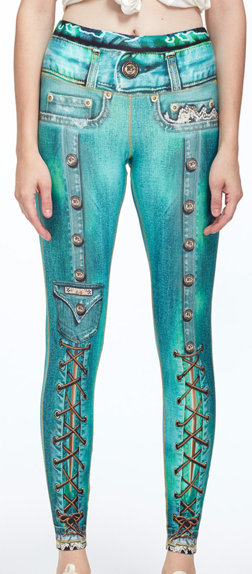 IPNG: Love Me Criss Cross Denim Illusion Legging (Ship Immed in TEAL, Click for more colors!) IPNG_BSCL-011_TEAL