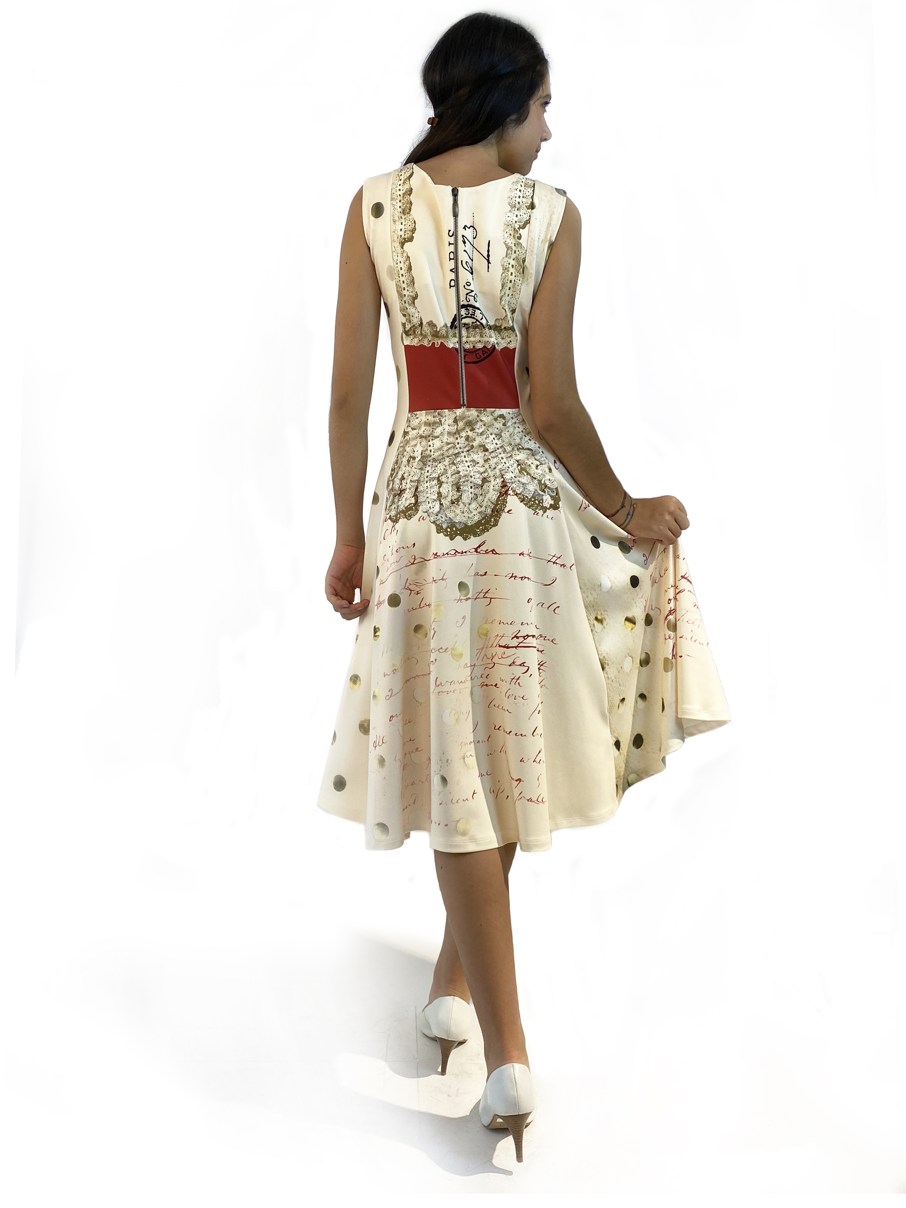 IPNG: If I Was Dancing In Paris Flared Illusion Midi Zip Gown