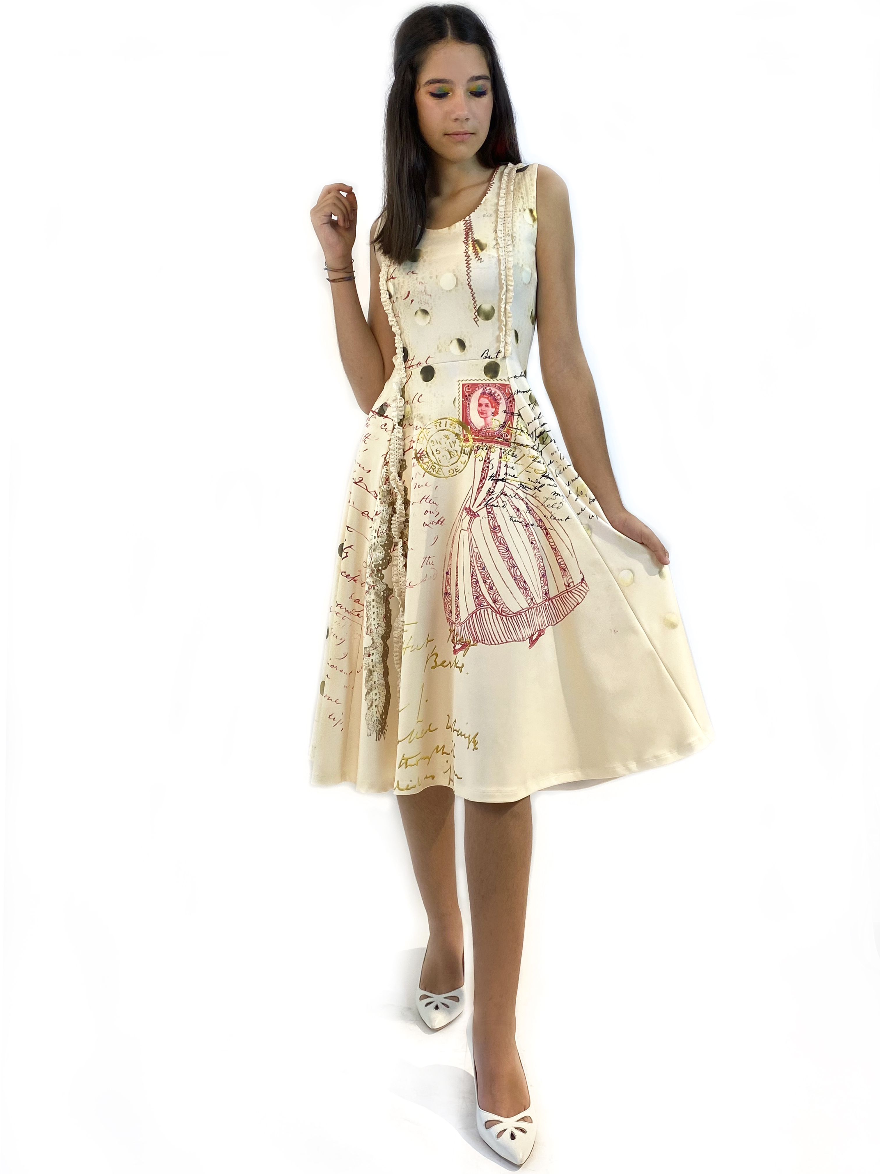 IPNG: If I Was Dancing In Paris Flared Illusion Midi Zip Gown