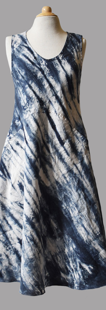 Luna Luz: Ribbed Linen A-Line Tie Dye Midi Dress (Ships Immed in Biscotti, 2 Left!) LL_769T_BISCOTTI