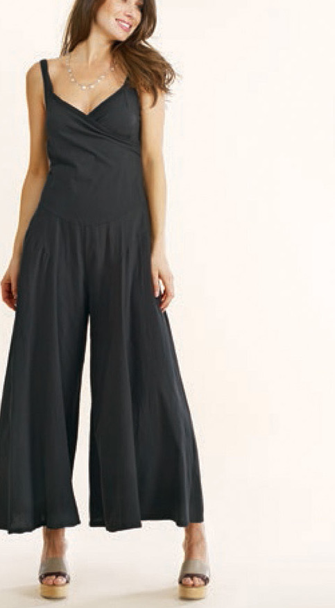 Luna Luz: Sweetheart Bodice Cotton Lycra Wide Leg Jumpsuit (Ships Immed in Navy & Black!) LL_397_NAVY_BLACK