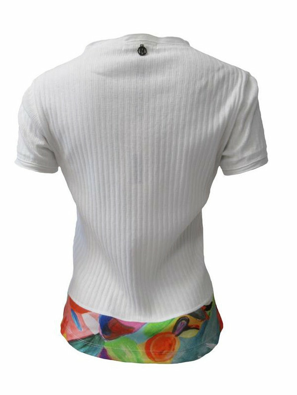 Maloka: Apples & Cherries Abstract Art Button Flared Linen T-Shirt