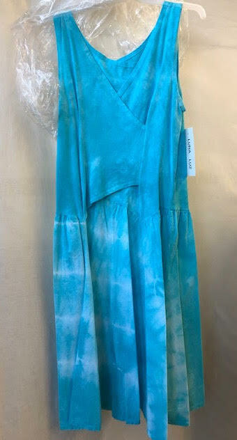 Luna Luz: Cross Over Bodice Tie Dye Midi Dress (New: In Aqua Shoreline, Ships Immed!)