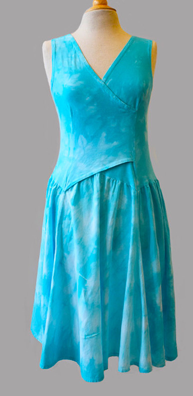 Luna Luz: Cross Over Bodice Tie Dye Midi Dress (New: In Aqua Shoreline, Ships Immed!) LL_5516_AQUA_SHORELINE