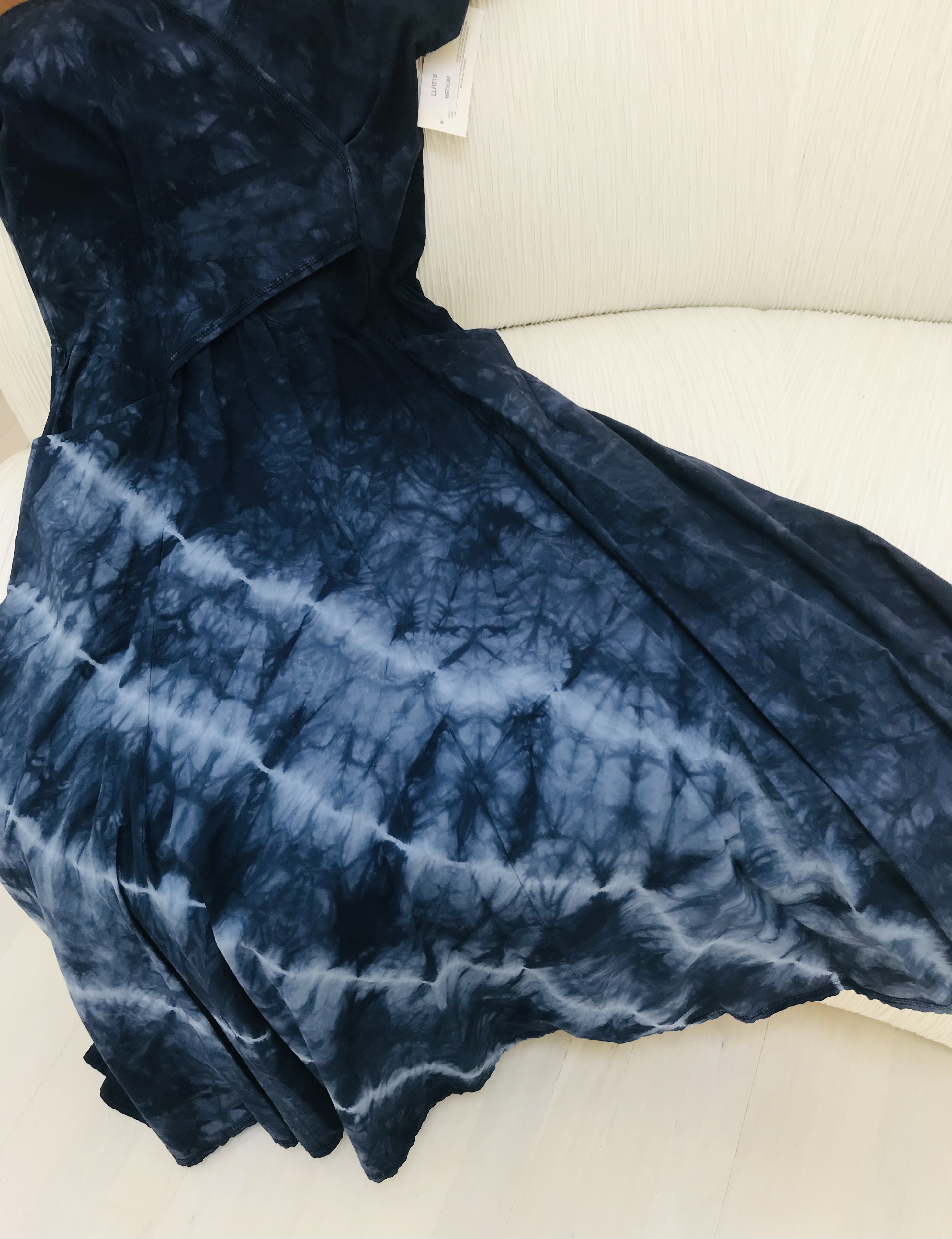 Luna Luz: Short Sleeve Cross Over Bodice Tie Dye Long Dress (Ships Immed: Navy Shoreline, 1 Left!)