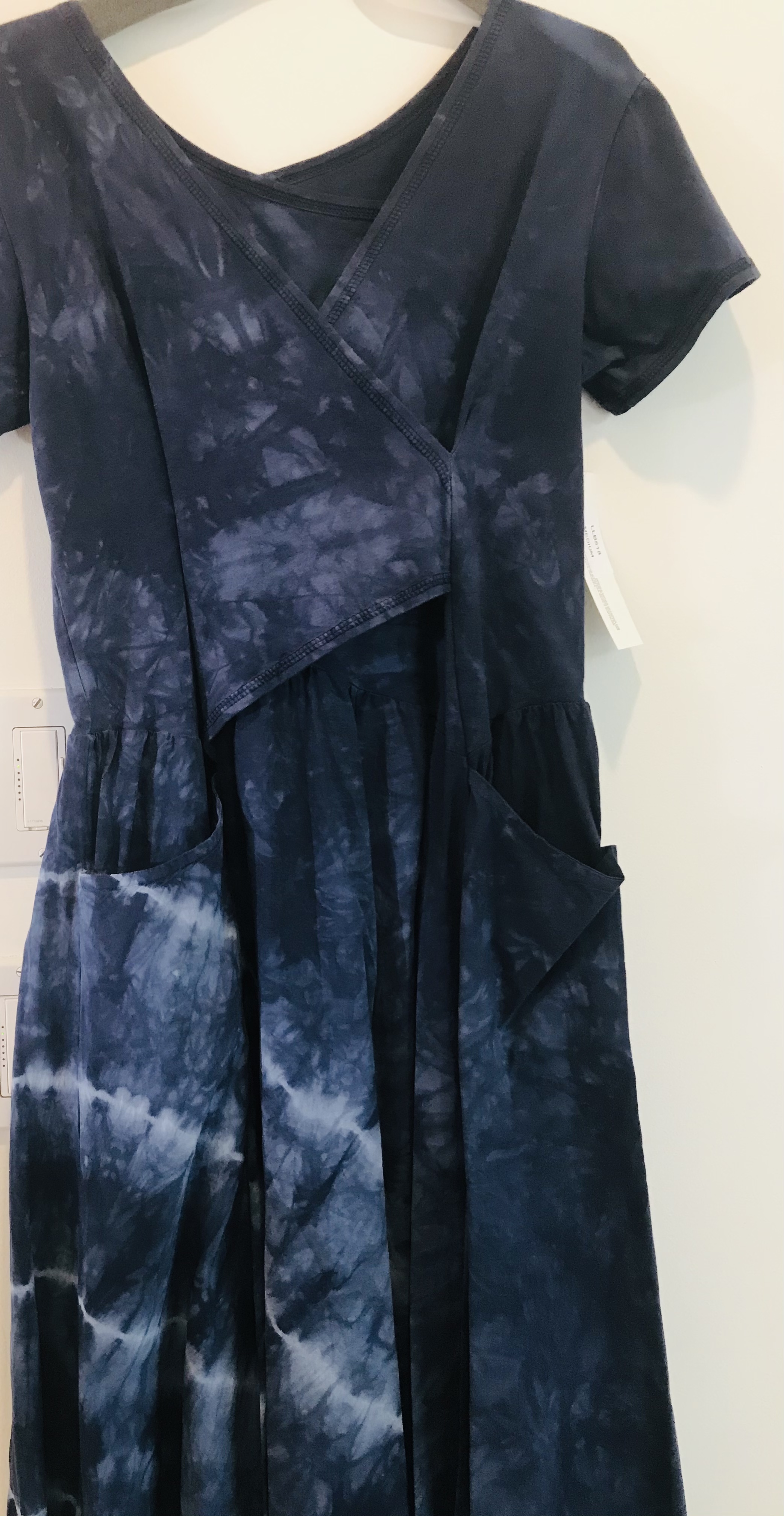 Luna Luz: Short Sleeve Cross Over Bodice Tie Dye Long Dress (Ships Immed: Navy Shoreline, 1 Left!)