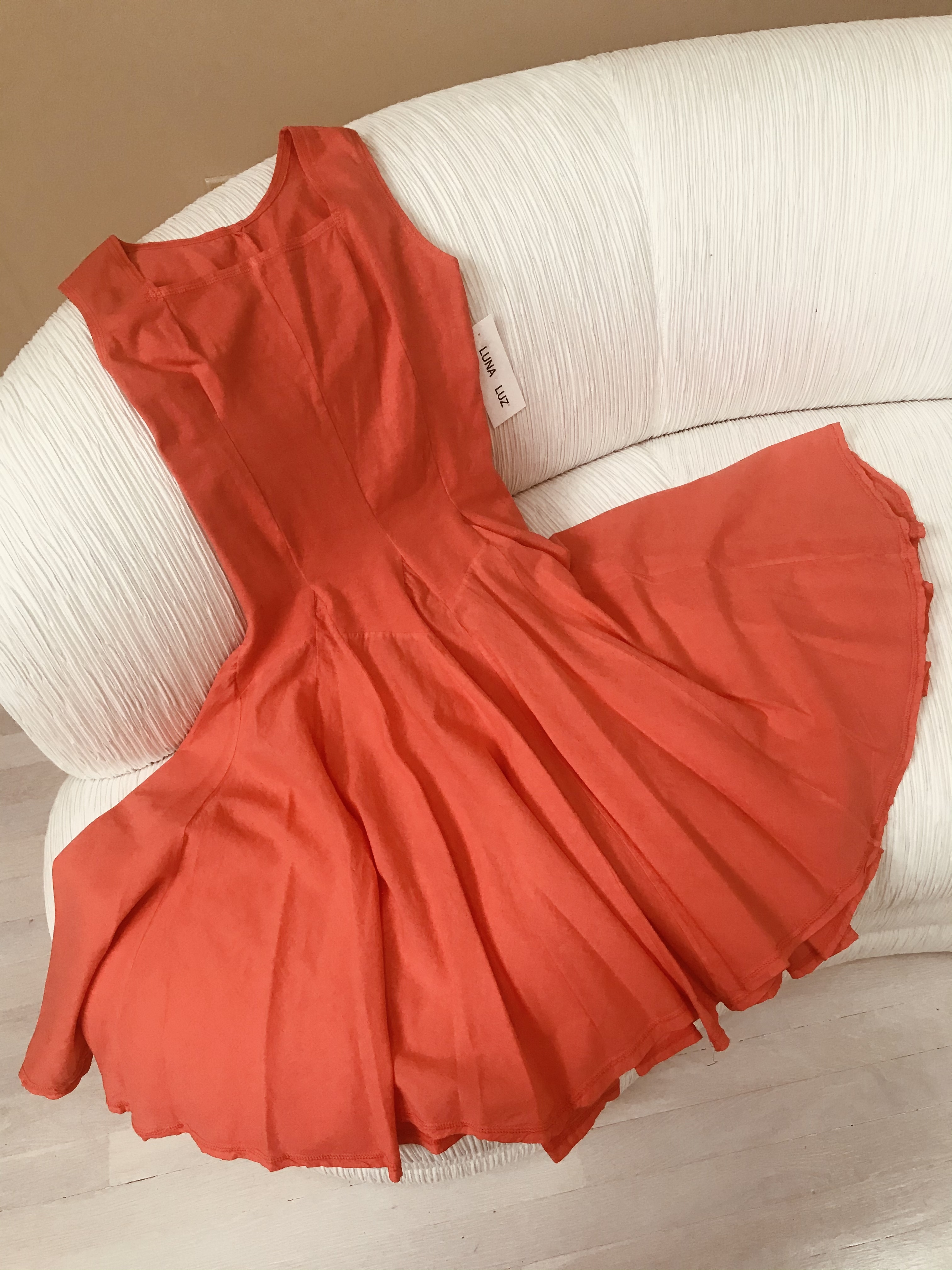 Luna Luz: Godet Dyed Square Neck Dress (Ships Immed in Zest, 1 Left in Medium!)