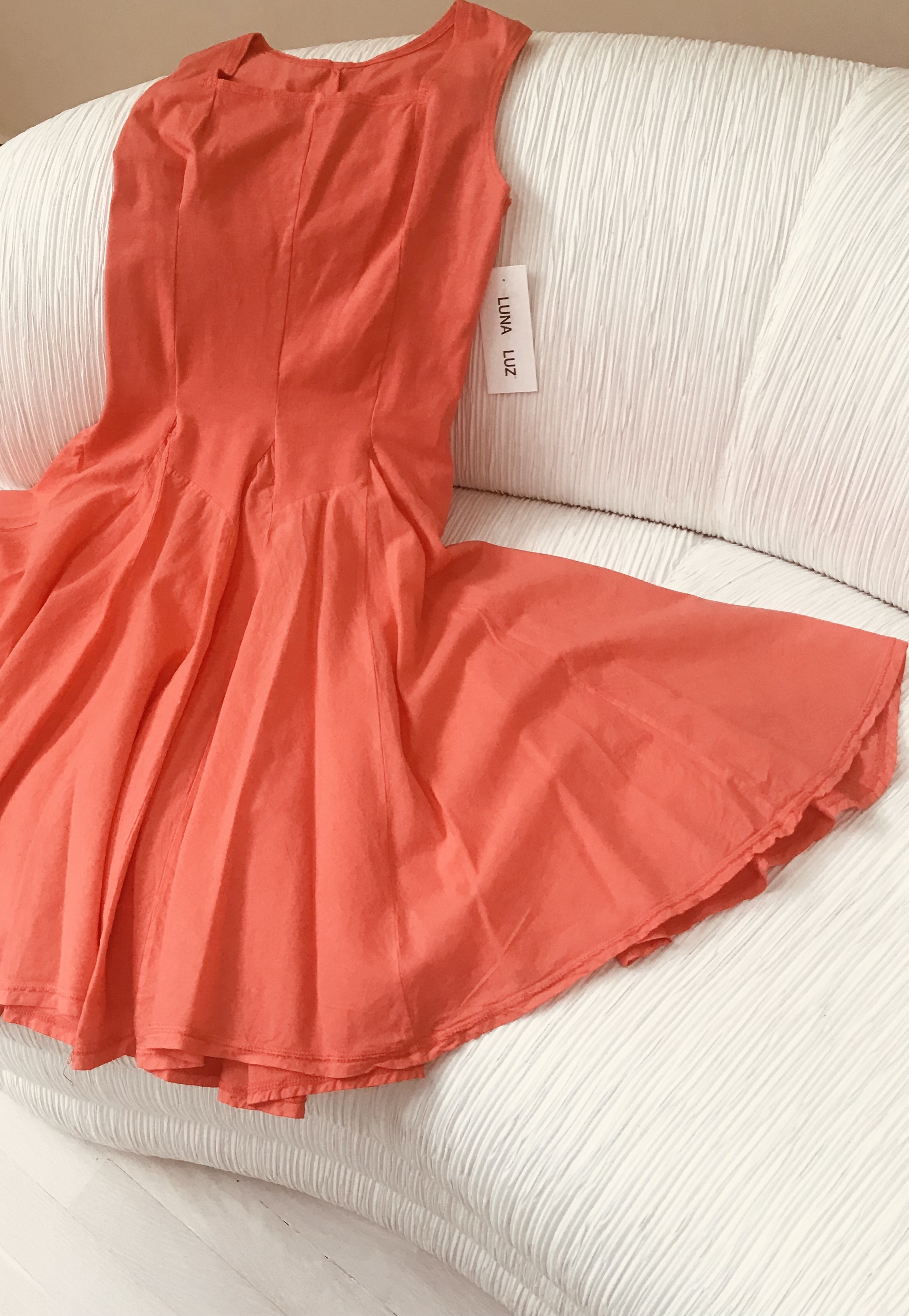 Luna Luz: Godet Dyed Square Neck Dress (Ships Immed in Zest, 1 Left in Medium!)