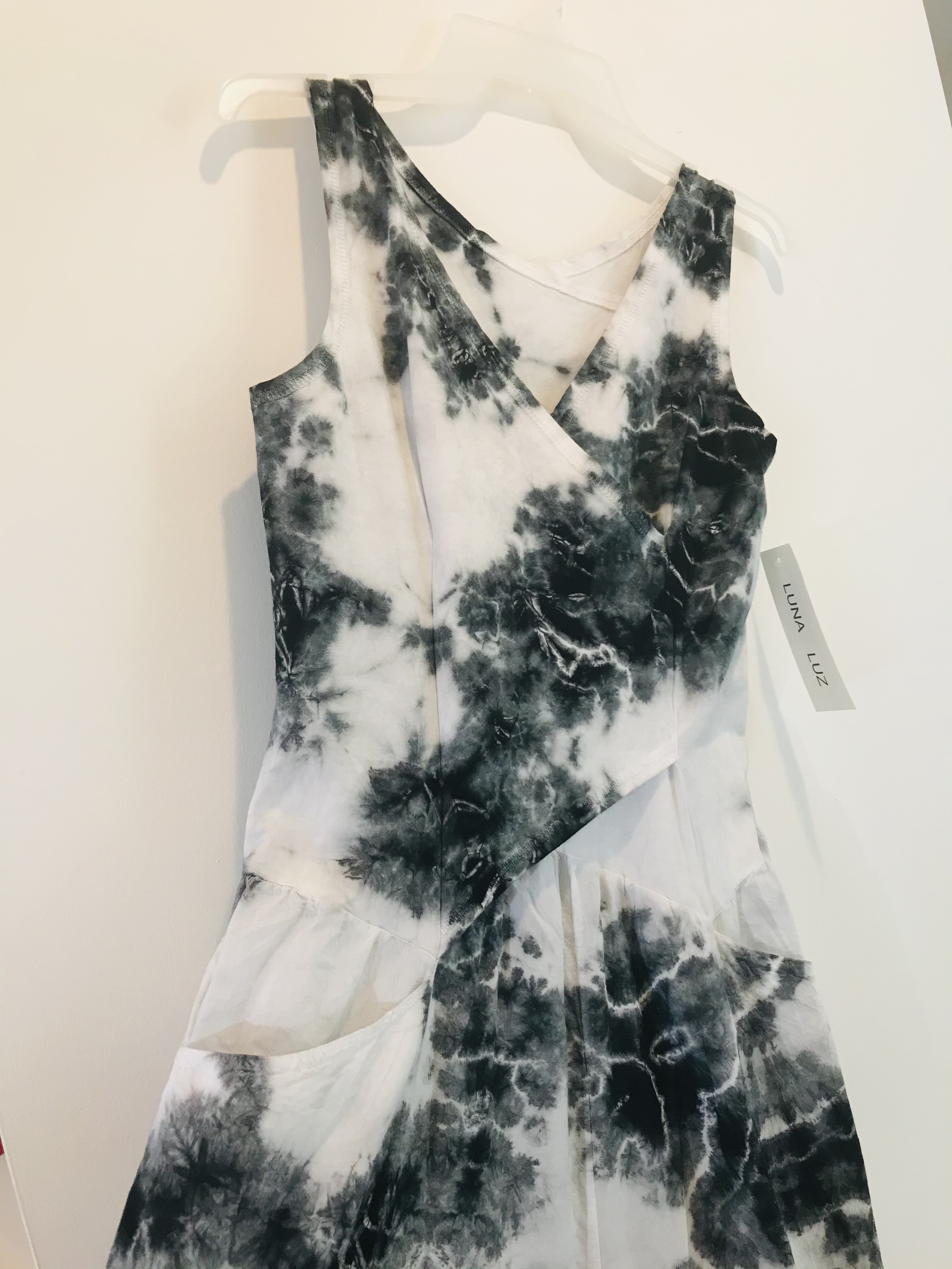 Luna Luz: Cross Over Botanical Bodice Tie Dye Long Dress (Ships Immed, 2 Left!) LL_516_BLACK_BOTANICAL