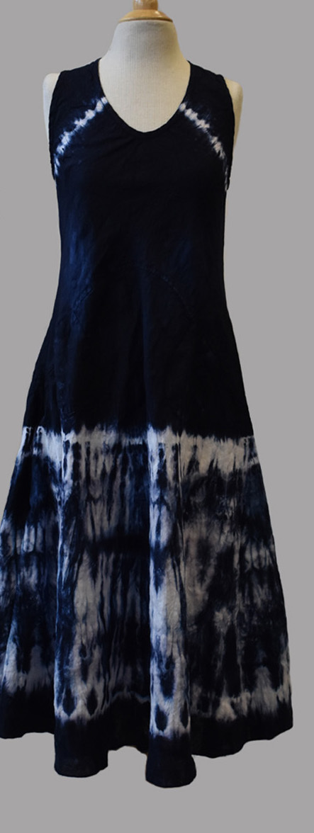 Luna Luz: Ribbed Linen A-Line Tie Dye Midi Dress (Ships Immed in Inkwell!) LL_769T_INKWELL