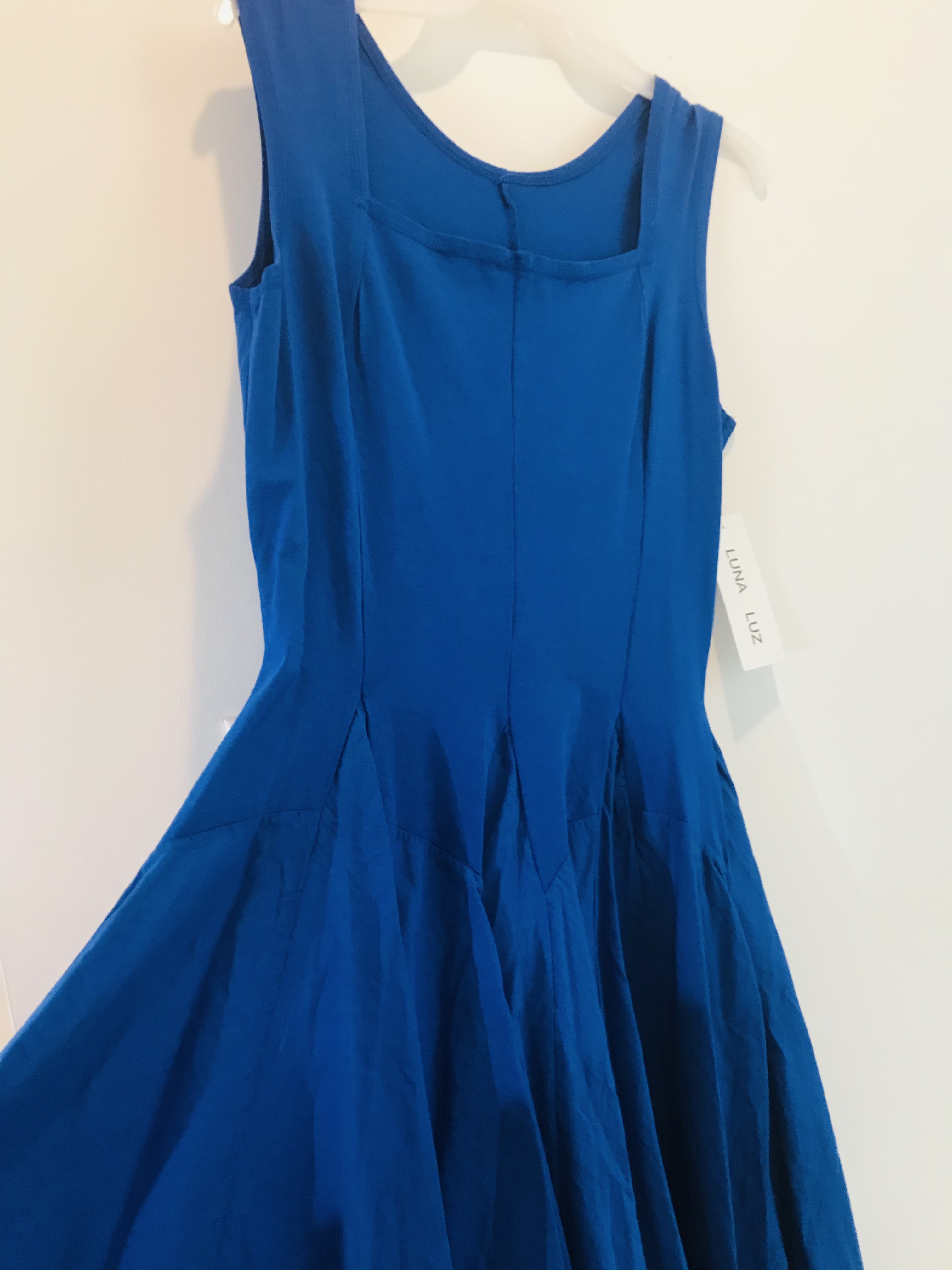 Luna Luz: Godet Dyed Square Neck Dress (Ships Immed in Electric Blue, 1 Left!)