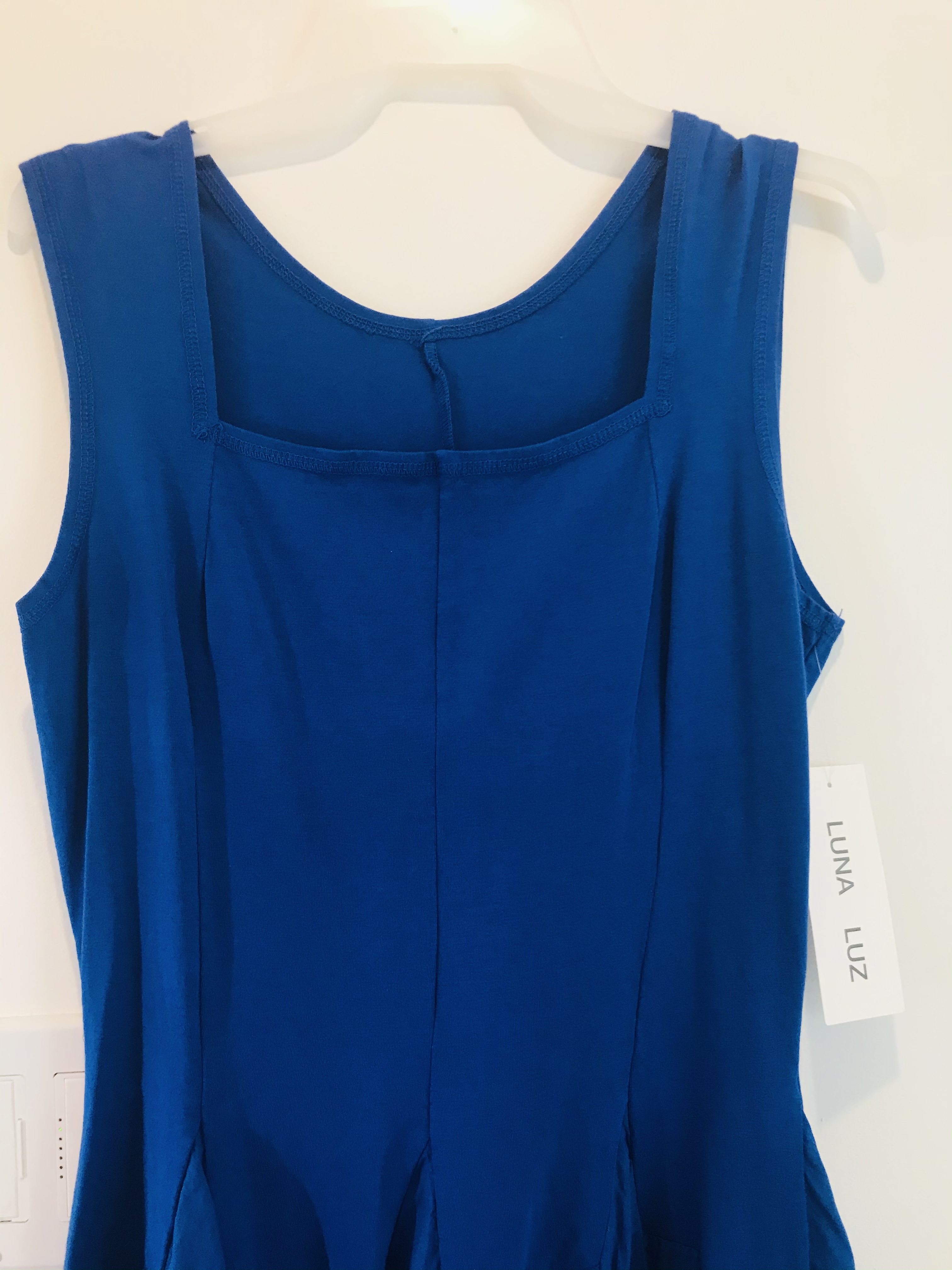 Luna Luz: Godet Dyed Square Neck Dress (Ships Immed in Electric Blue, 1 Left!)