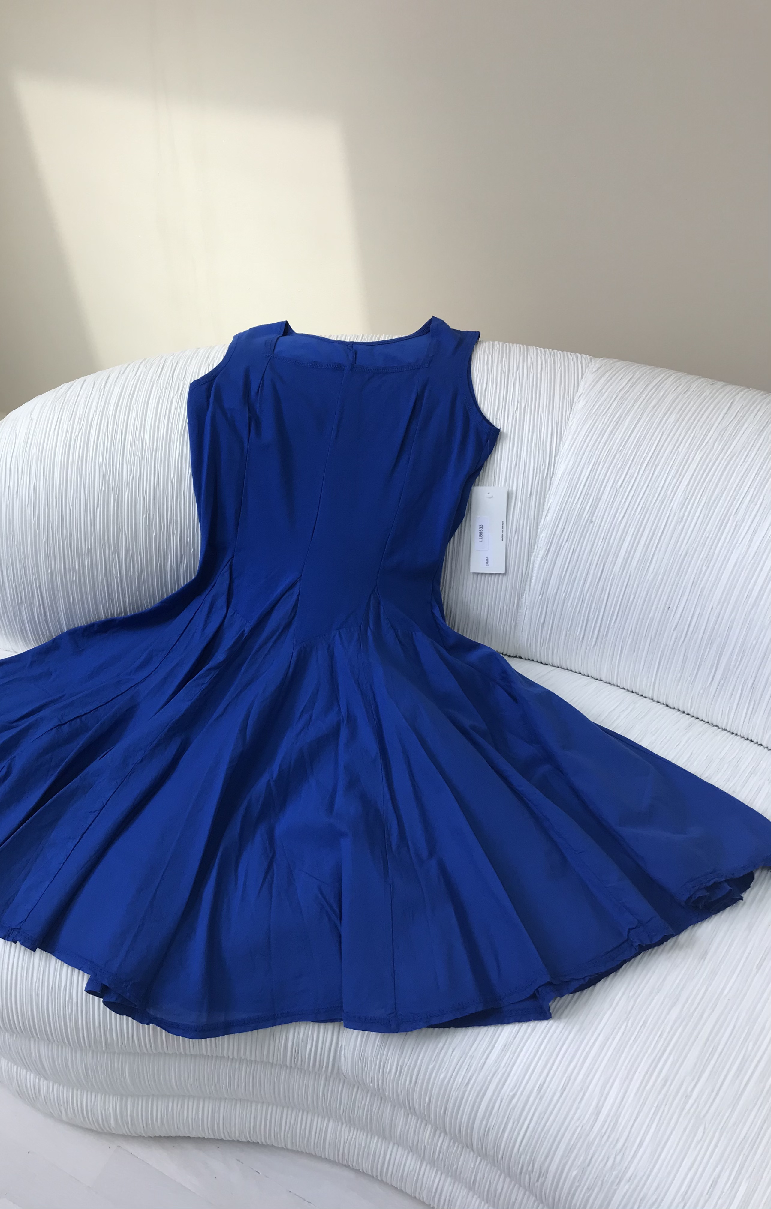 Luna Luz: Godet Dyed Square Neck Dress (Ships Immed in Electric Blue, 1 Left!) LL_5533_ELECTRIC_BLUE
