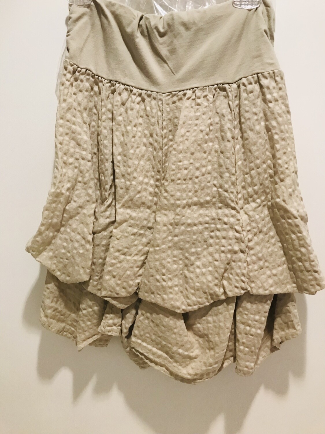 Luna Luz: Tied & Dyed Seersucker Cotton Skirt (In Khaki, Ships Immed!)