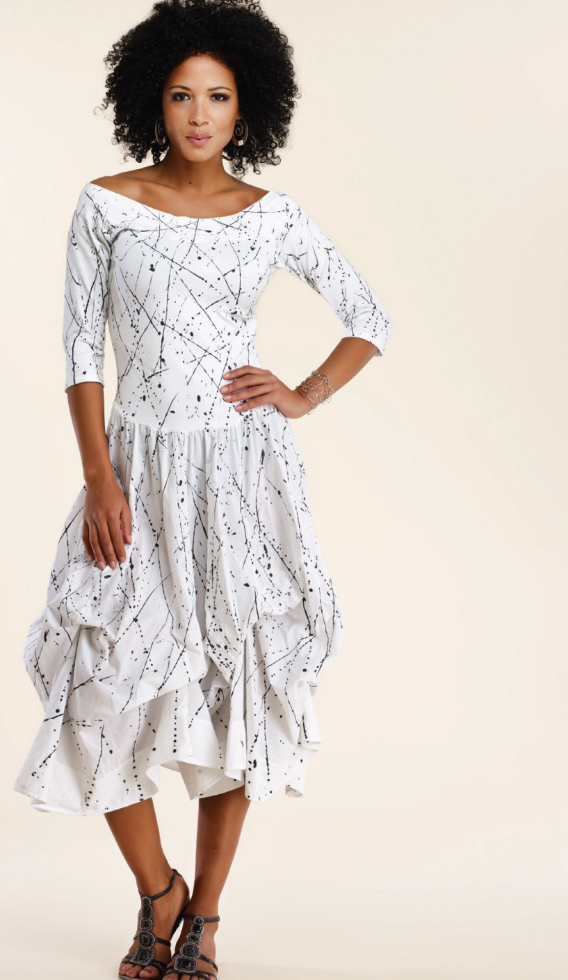 Luna Luz: Jackson Pollack Tied & Dyed Godet Dress (Ships Immed, New in White Jackson Pollock!) LL_393T_WHITE_JP