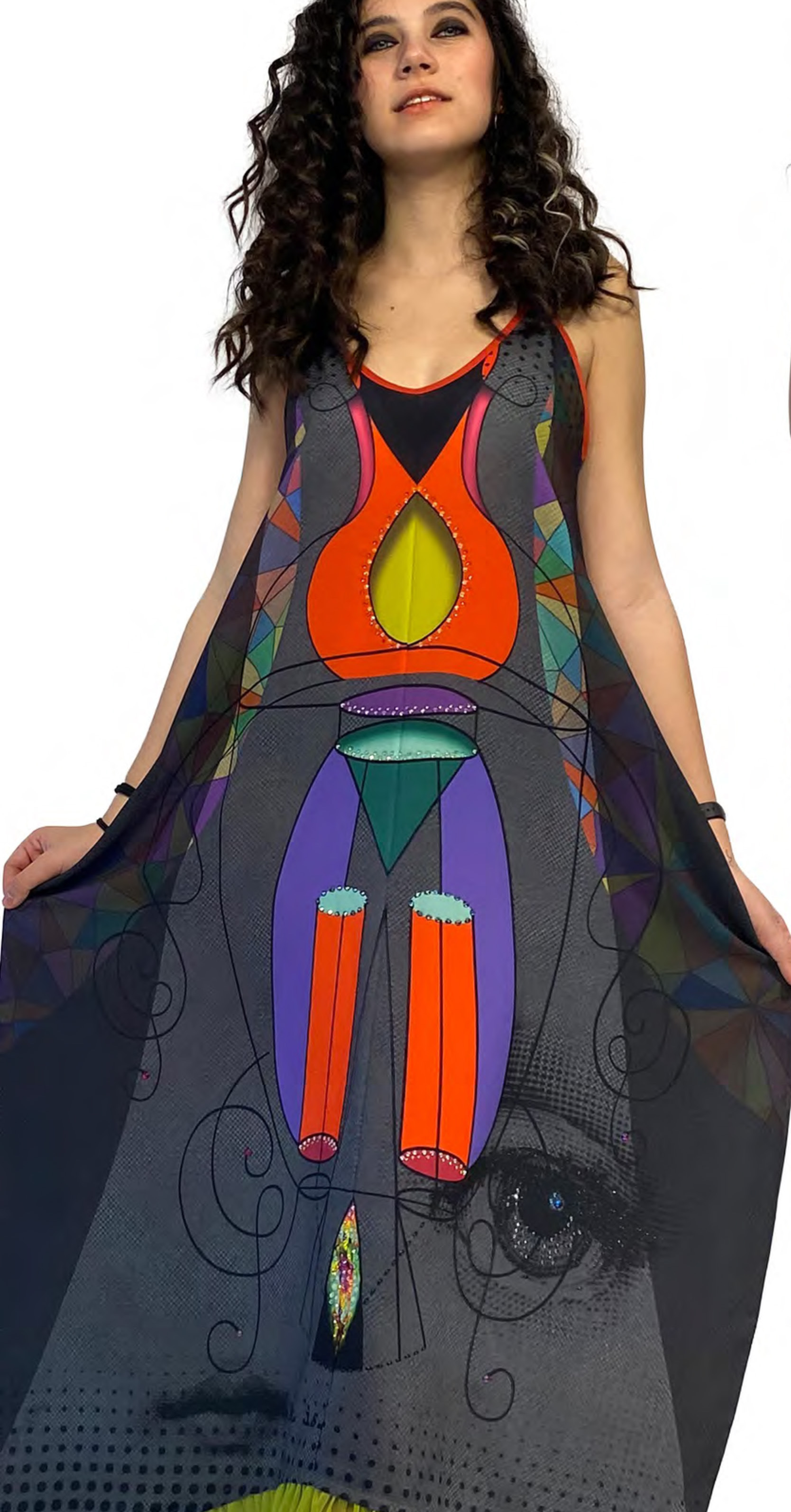 IPNG: Art Is My Body In Rhythm Illusion V-neck Flared Dress