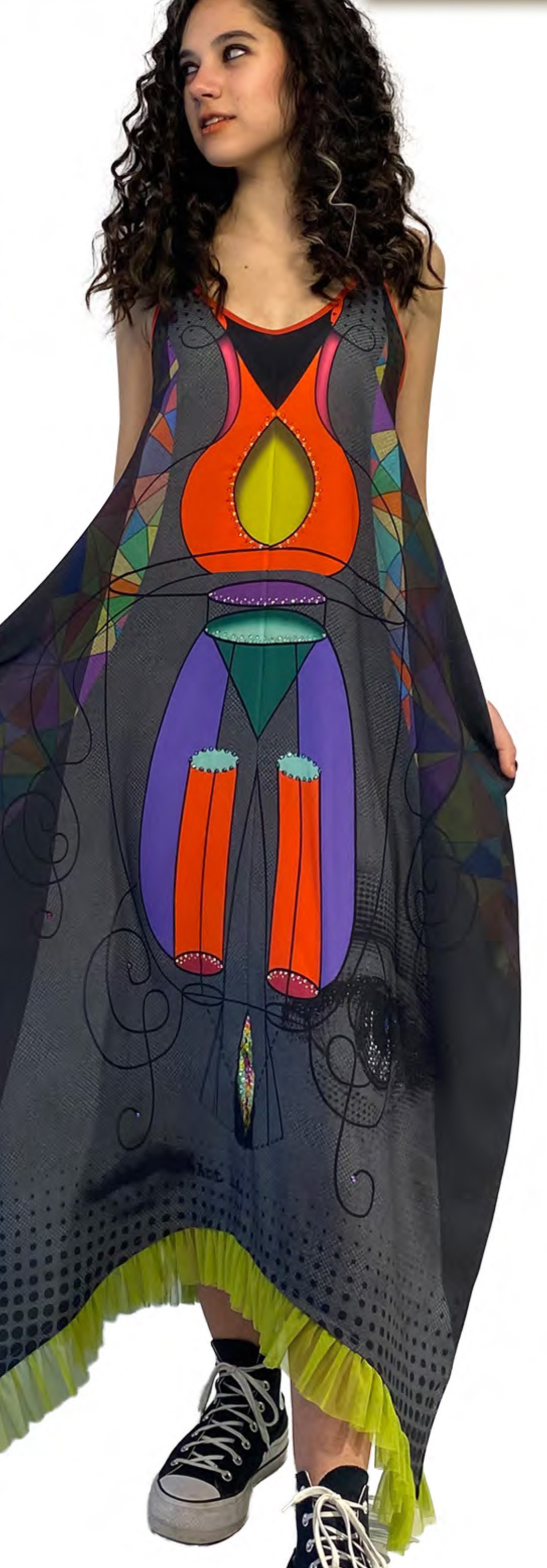 IPNG: Art Is My Body In Rhythm Illusion V-neck Flared Dress IPNG_AIDVN-033