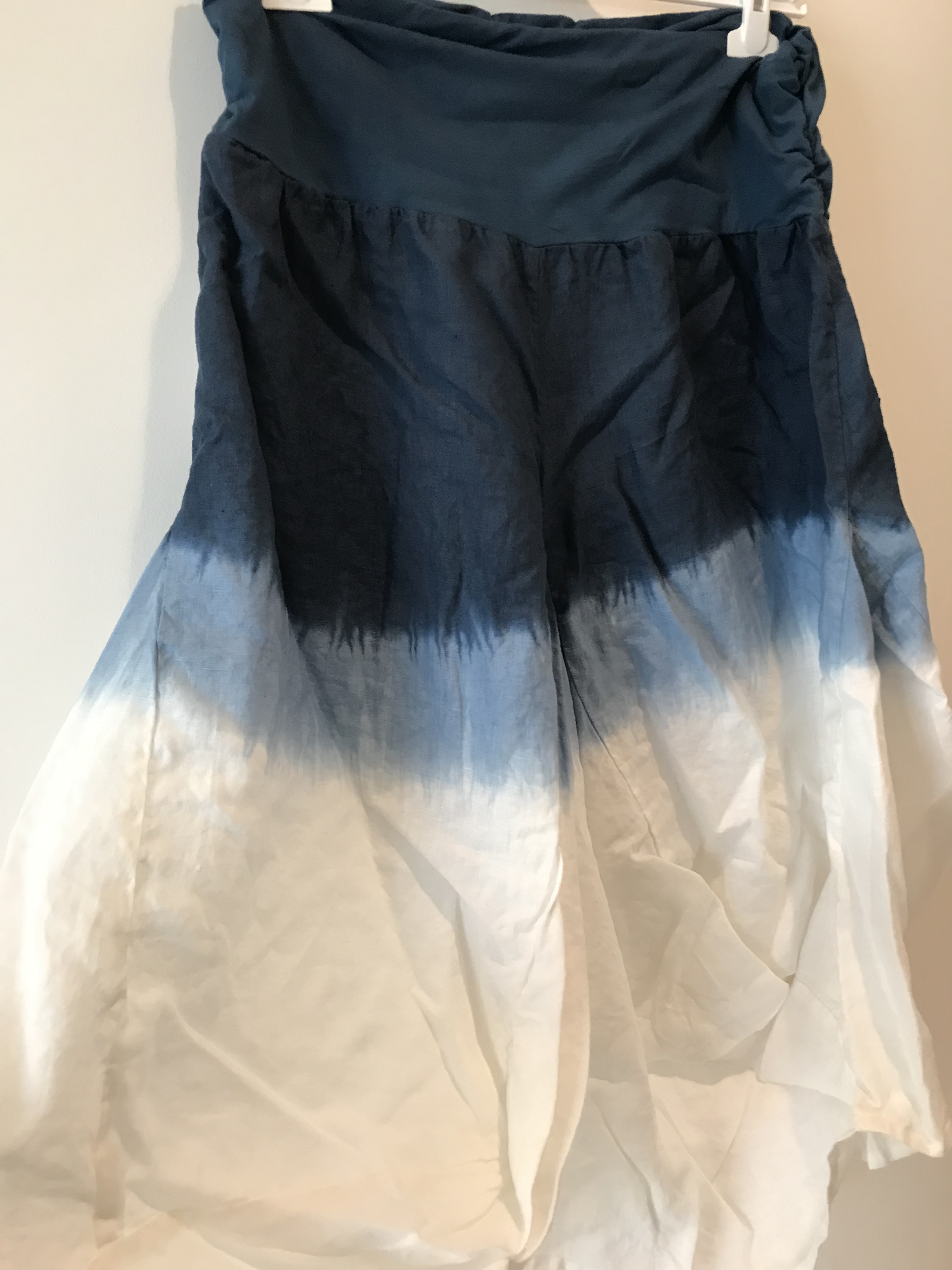 Luna Luz: Swivel Hemline Linen Midi Pocket Skirt With Ties (Ships Immed in Navy Ombre, 1 Left!)