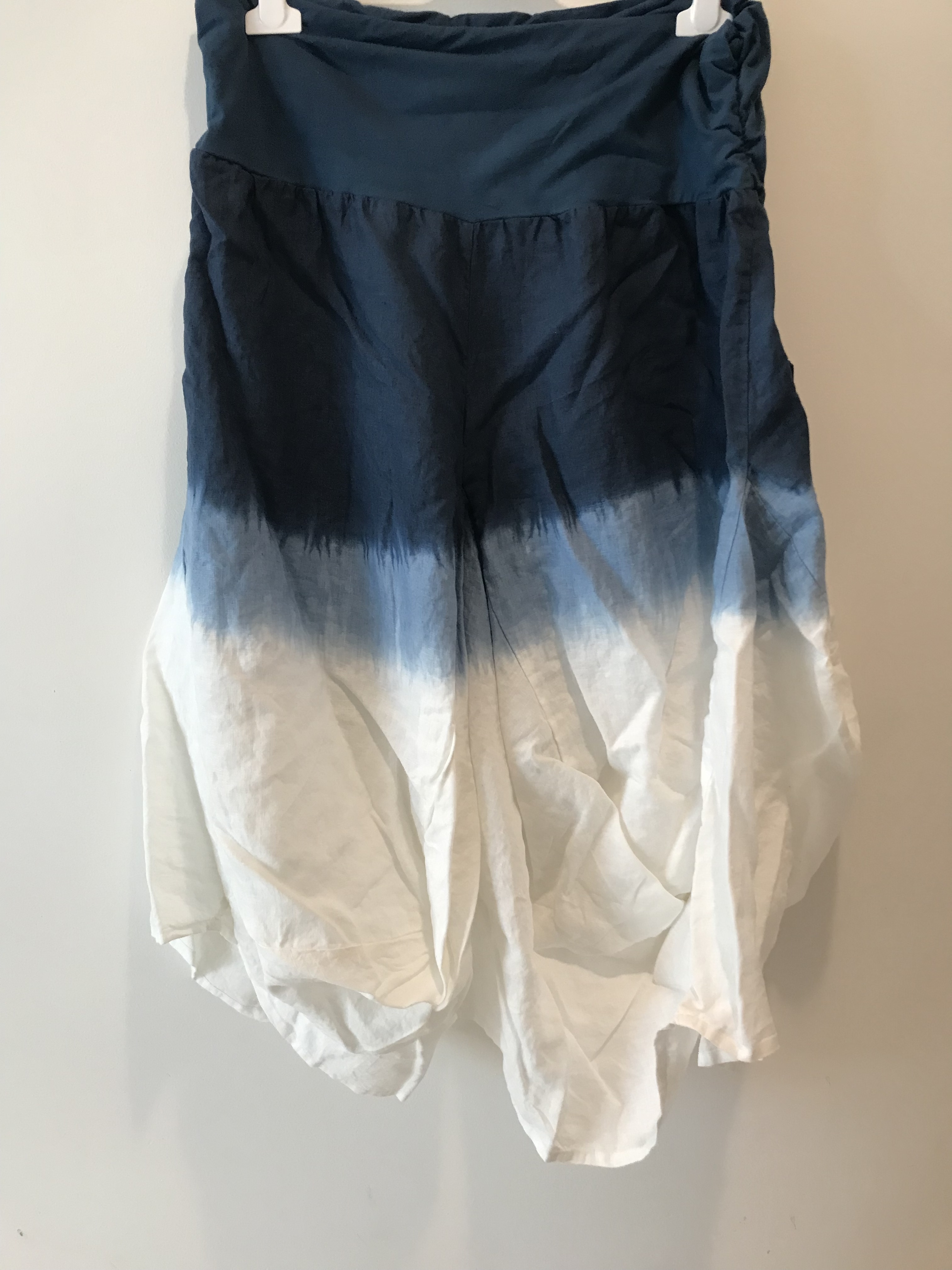 Luna Luz: Swivel Hemline Linen Midi Pocket Skirt With Ties (Ships Immed in Navy Ombre, 1 Left!)
