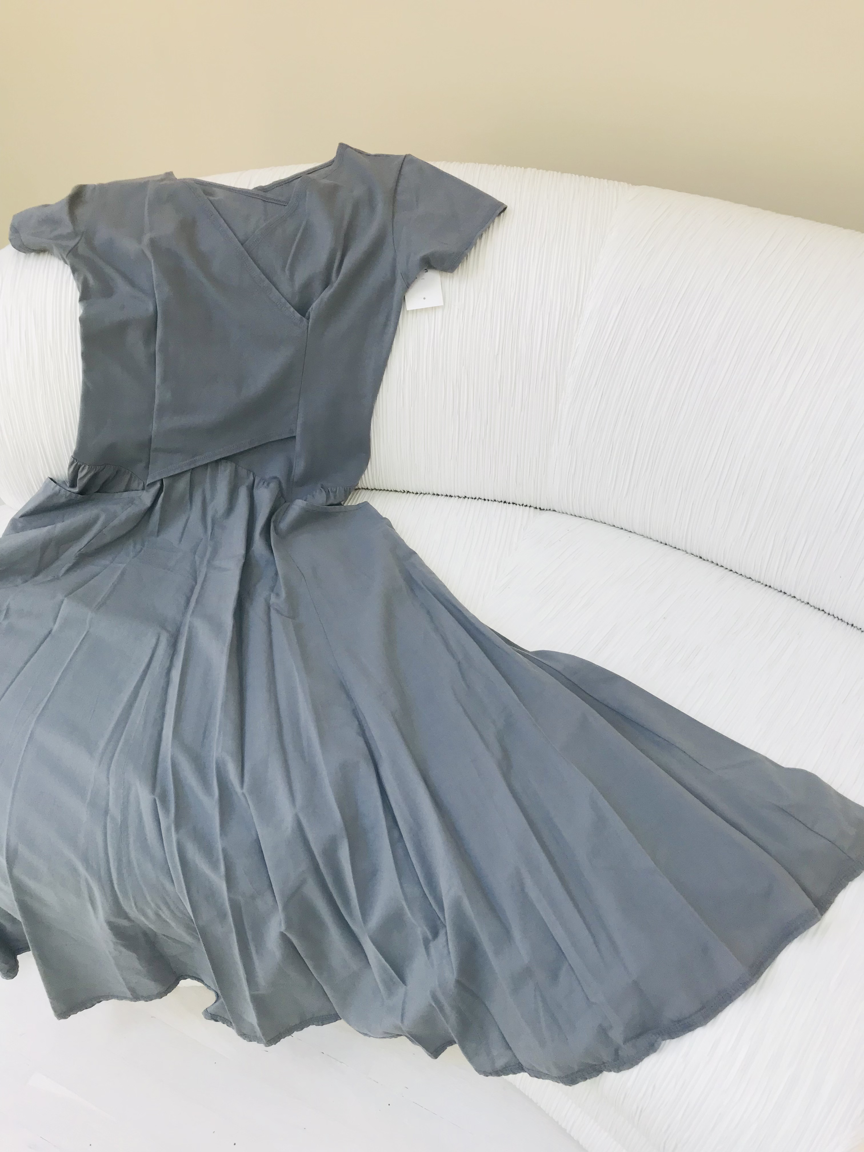 Luna Luz: Short Sleeve Cross Over Bodice Long Dress (Ships Immed in Slate!)