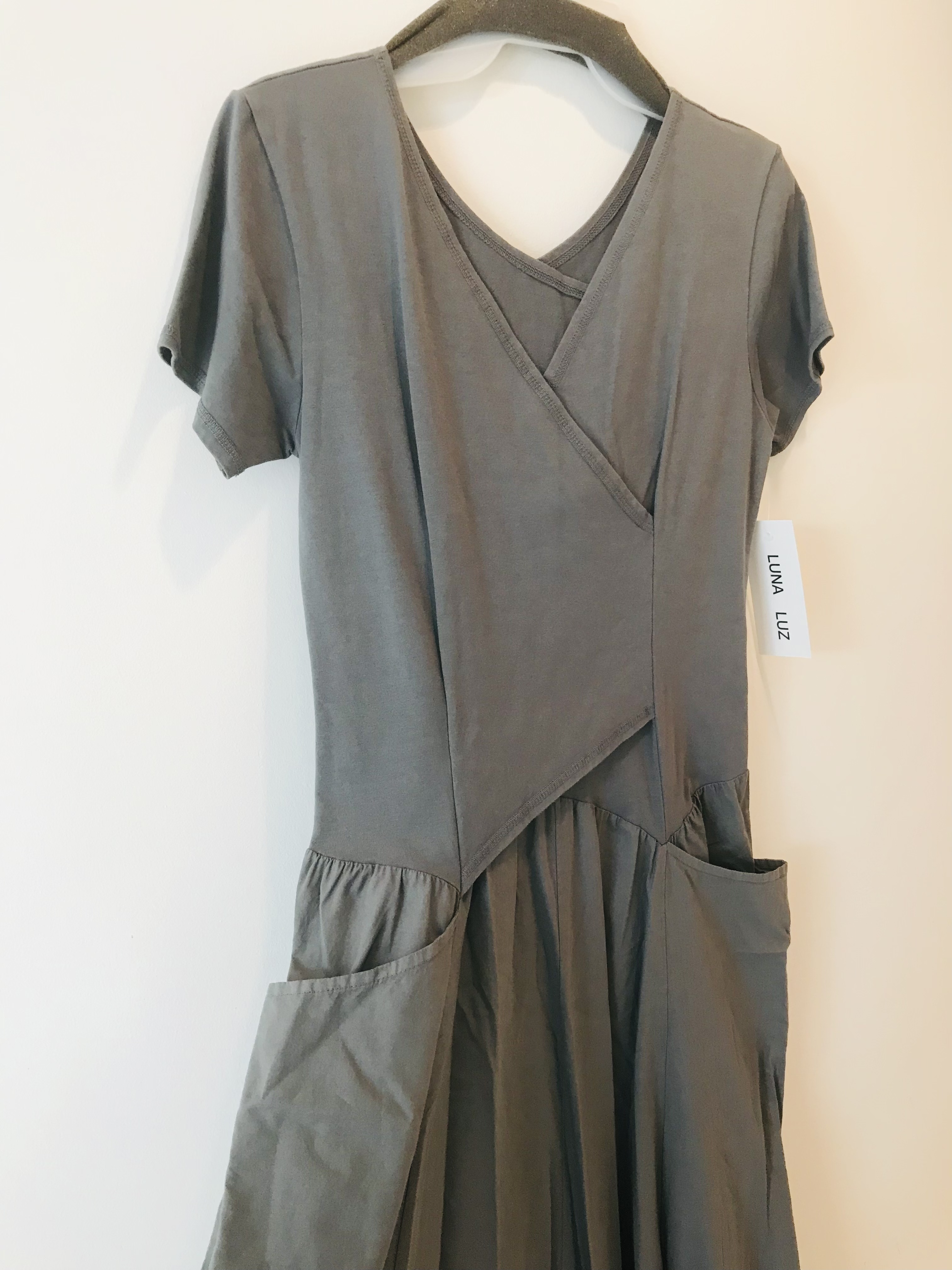 Luna Luz: Short Sleeve Cross Over Bodice Long Dress (Ships Immed in Slate!) LL_518_SLATE