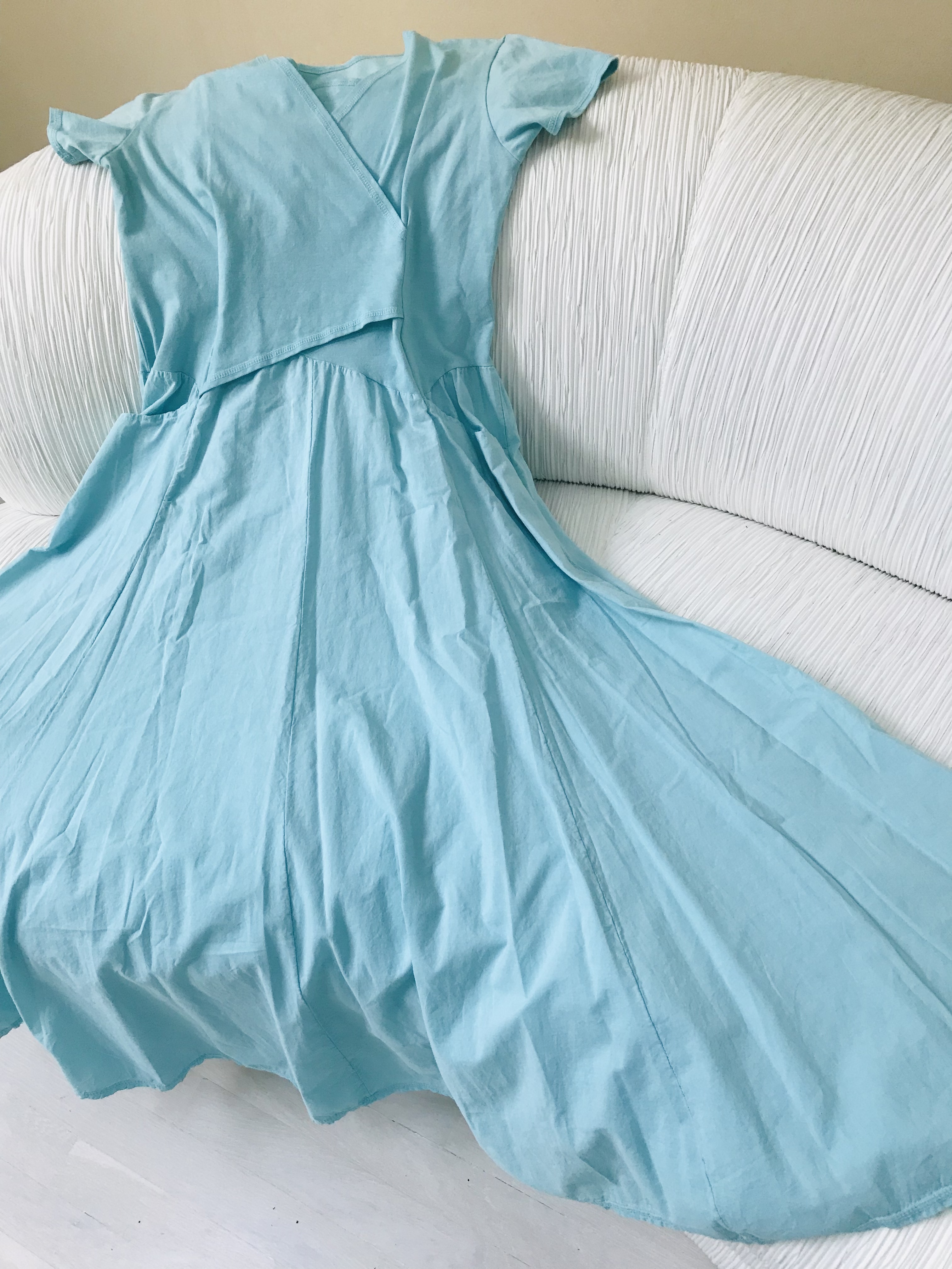 Luna Luz: Short Sleeve Cross Over Bodice Long Dress SOLD OUT LL_518_Angel_Blue