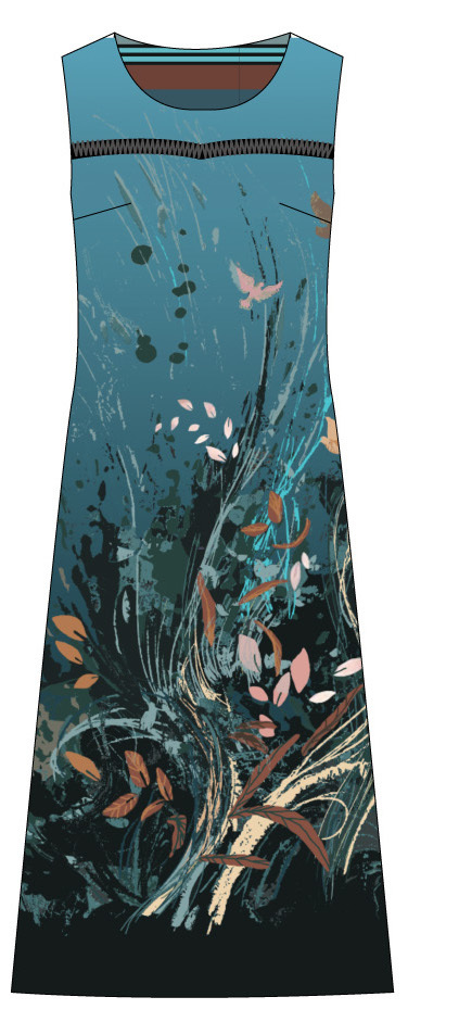 Paul Brial: Underwater Flight Abstract Art Flared Midi Dress (1 Left!)
