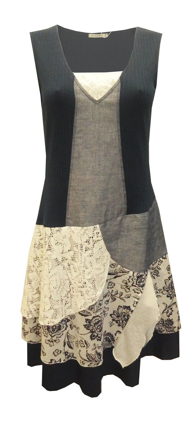 Maloka: Blue Rose Pieced Sundress with Luxe Linen &amp; Diamond Denim SOLD OUT