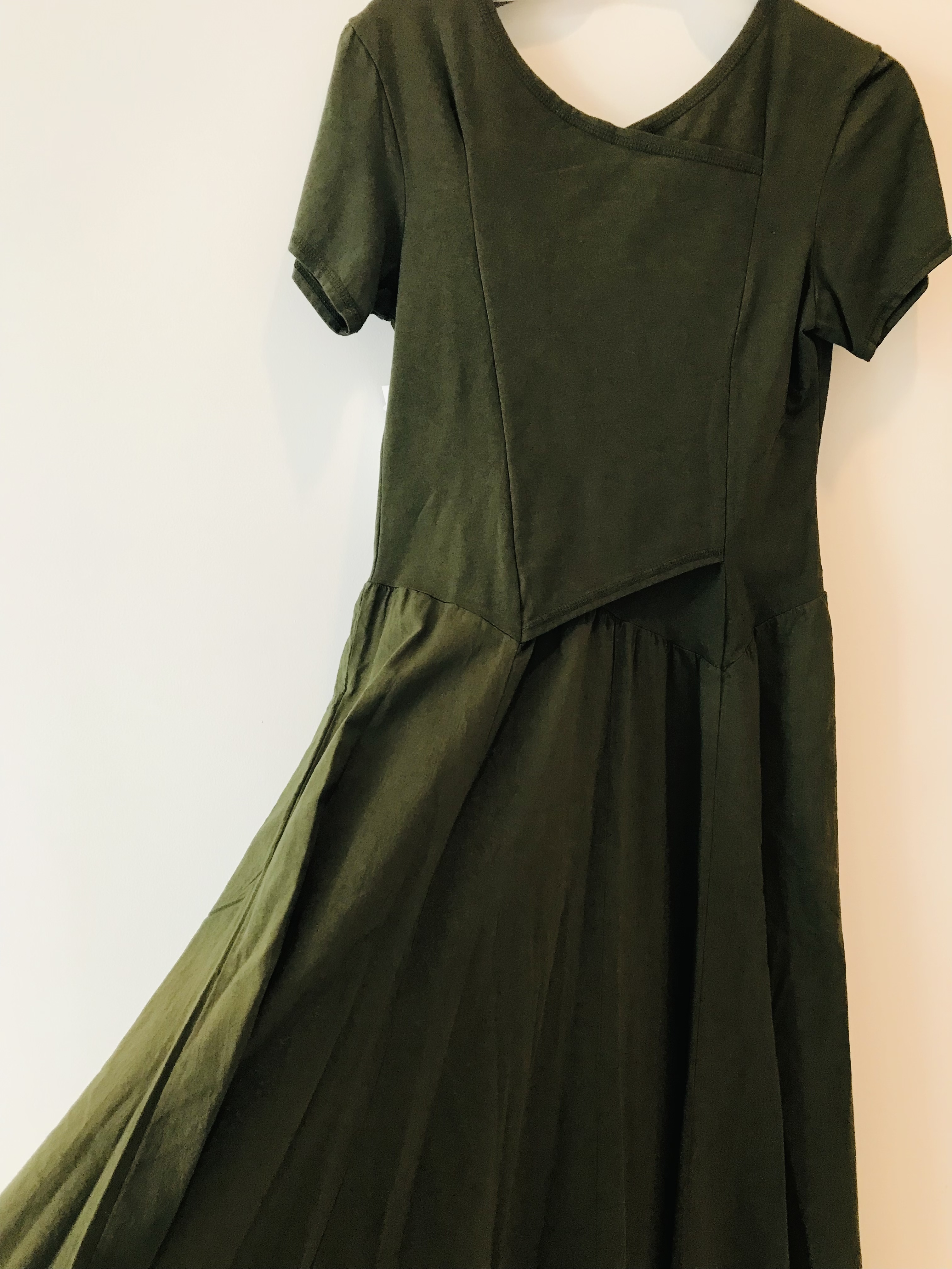 Luna Luz: Short Sleeve Cross Over Bodice Long Dress (More Arriving: NEW Fall Color - Olive!)